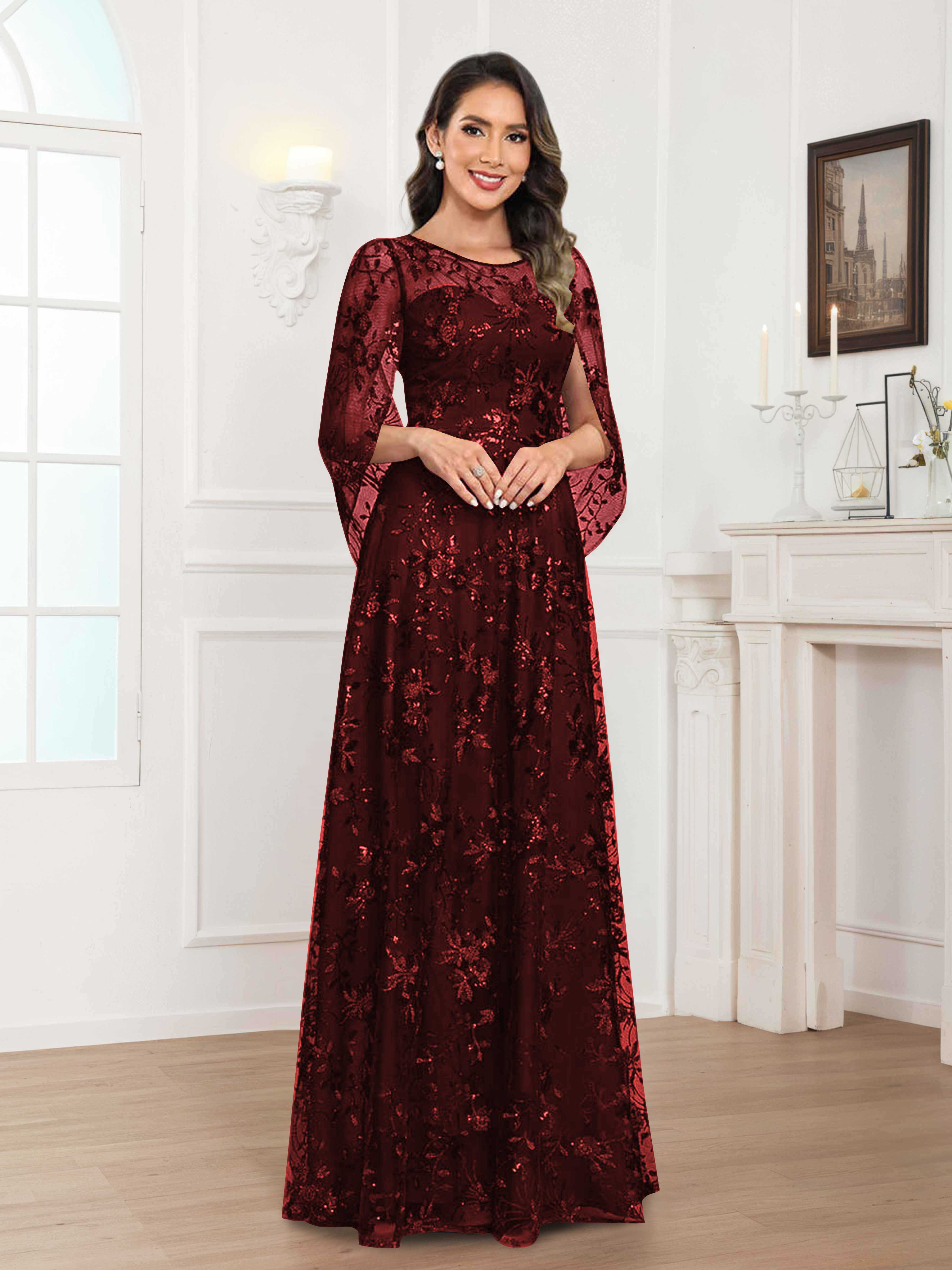 Quenella Romantic A-line Scoop Sequin Lace Long Mother of the Bride Dresses