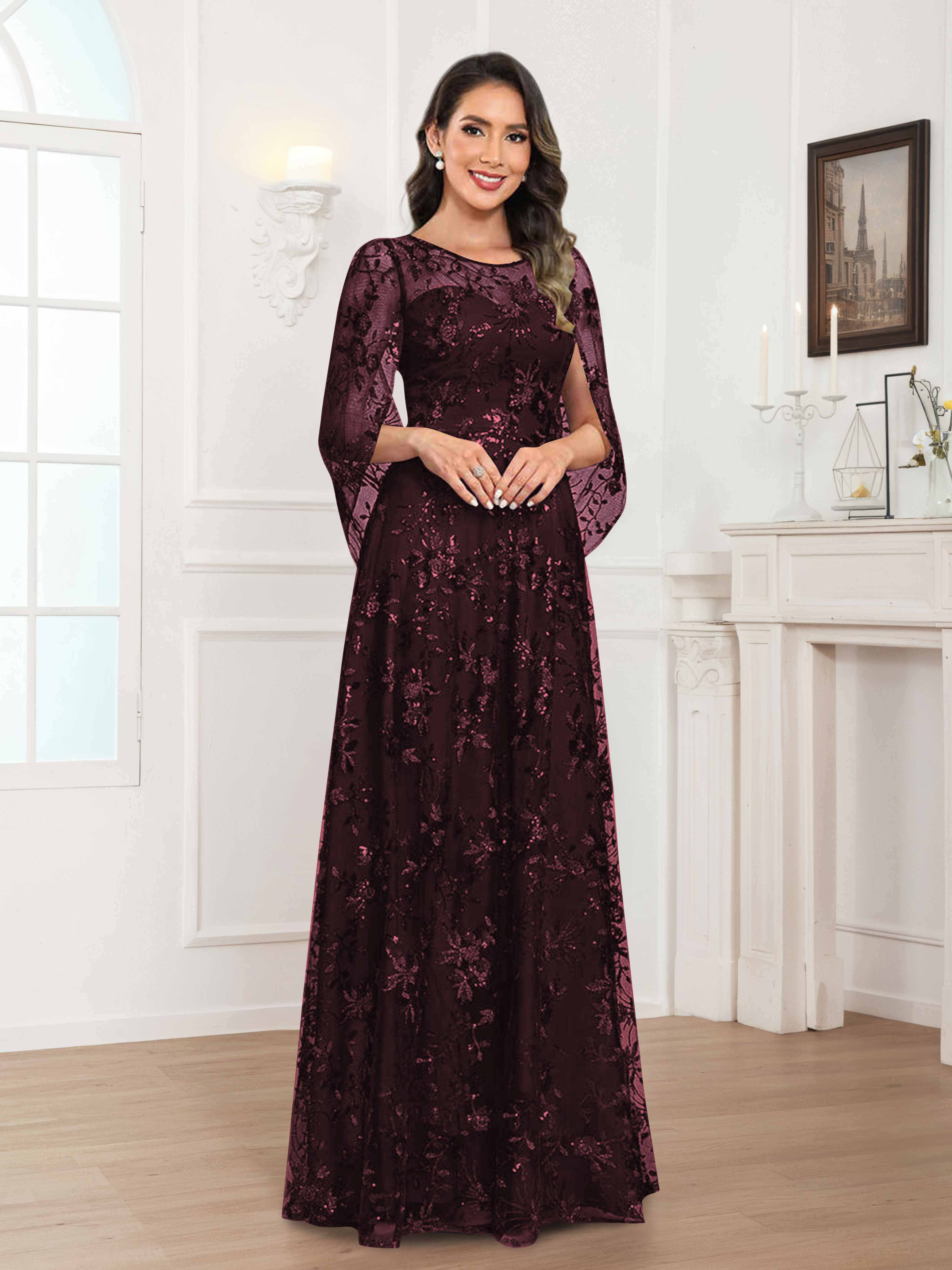 Quenella Romantic A-line Scoop Sequin Lace Long Mother of the Bride Dresses