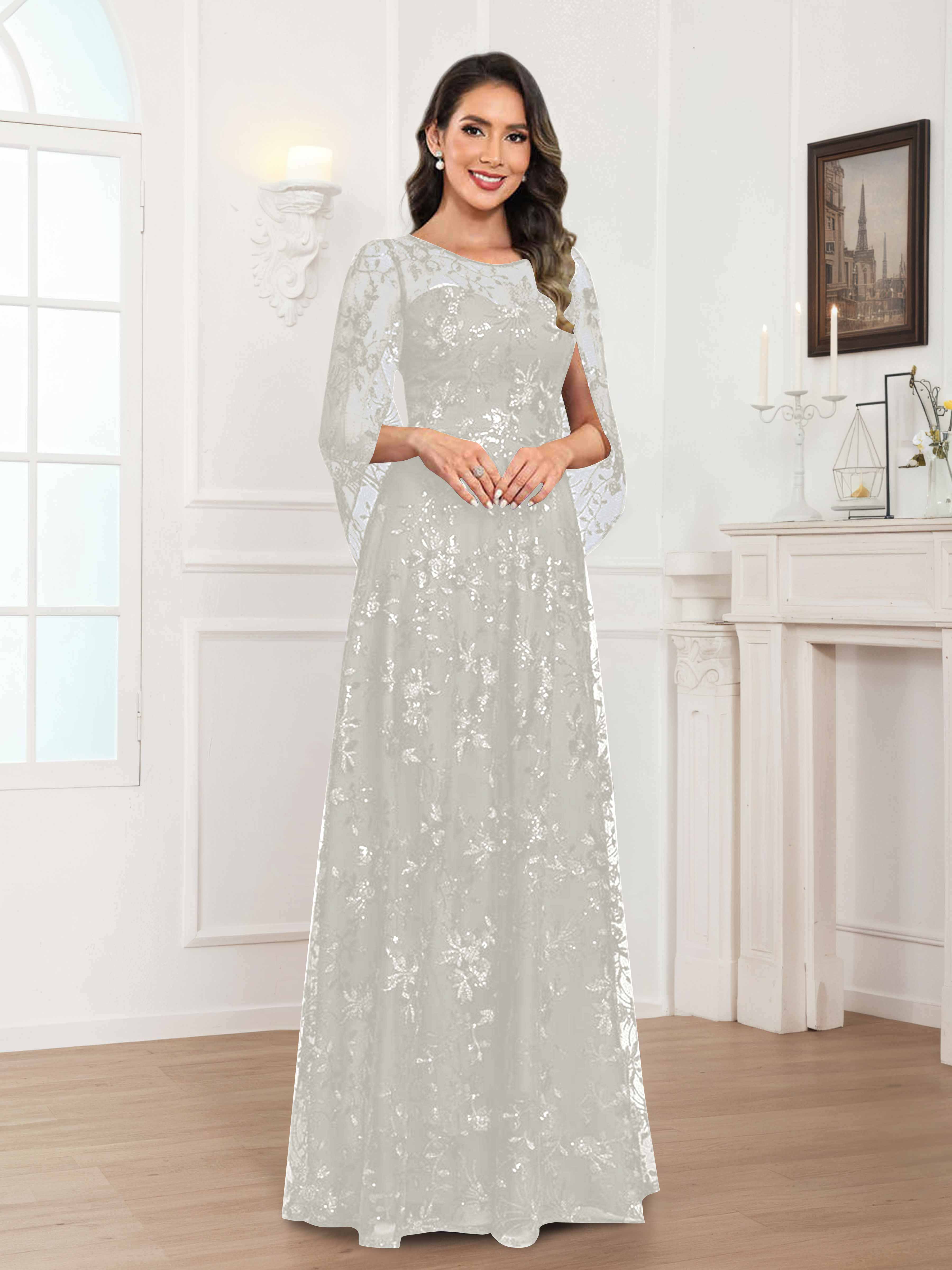 Quenella Romantic A-line Scoop Sequin Lace Long Mother of the Bride Dresses