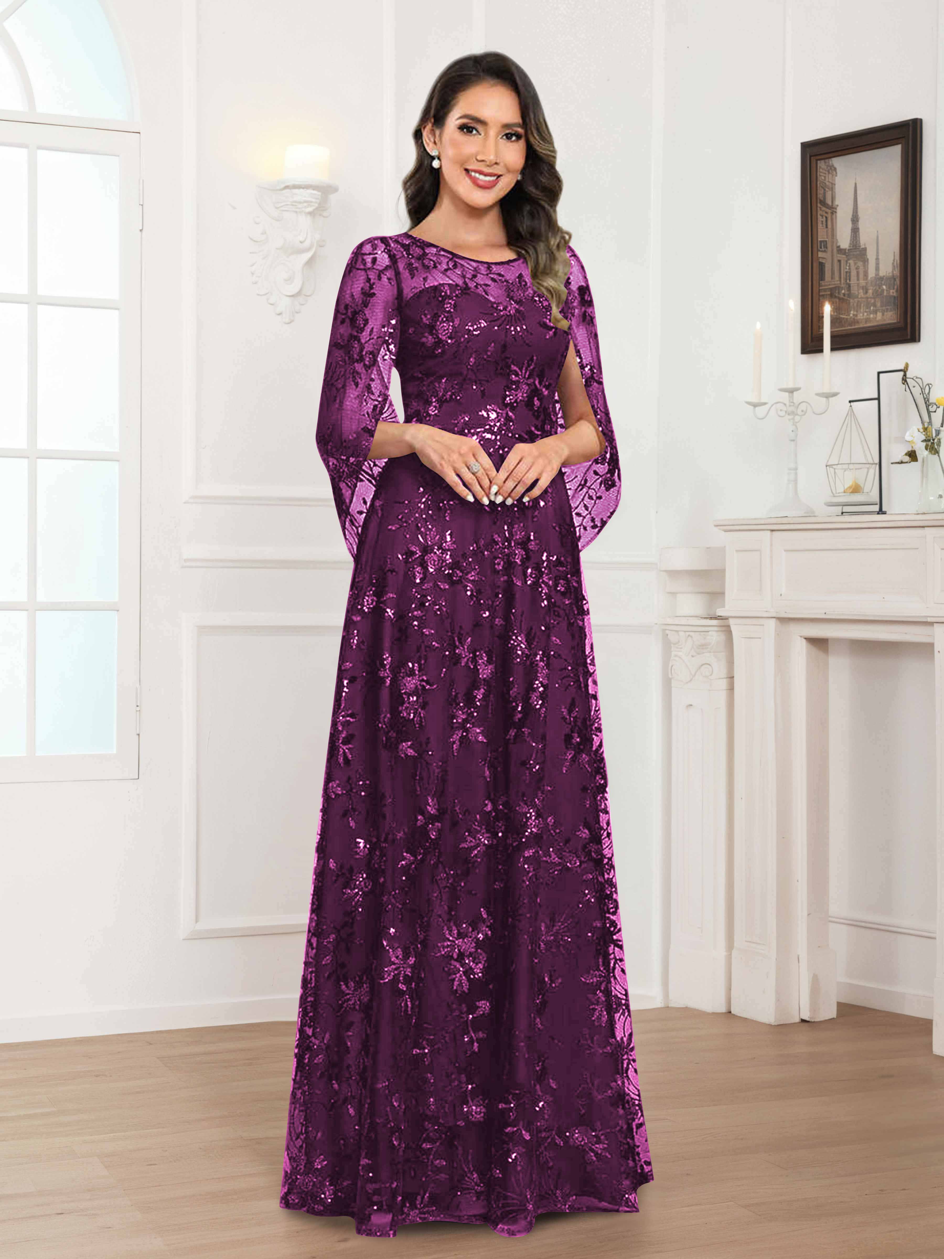 Quenella Romantic A-line Scoop Sequin Lace Long Mother of the Bride Dresses