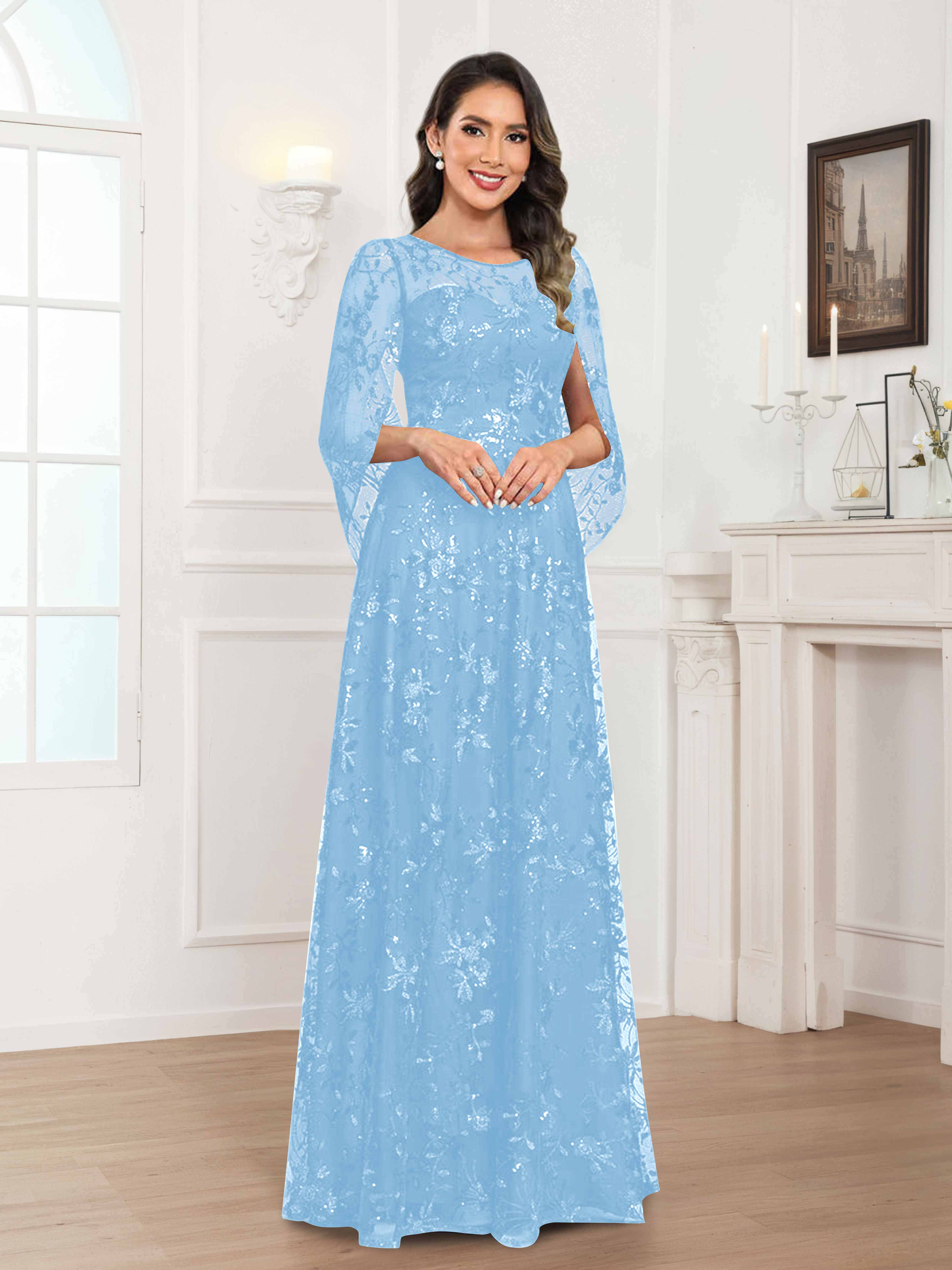 Quenella Romantic A-line Scoop Sequin Lace Long Mother of the Bride Dresses