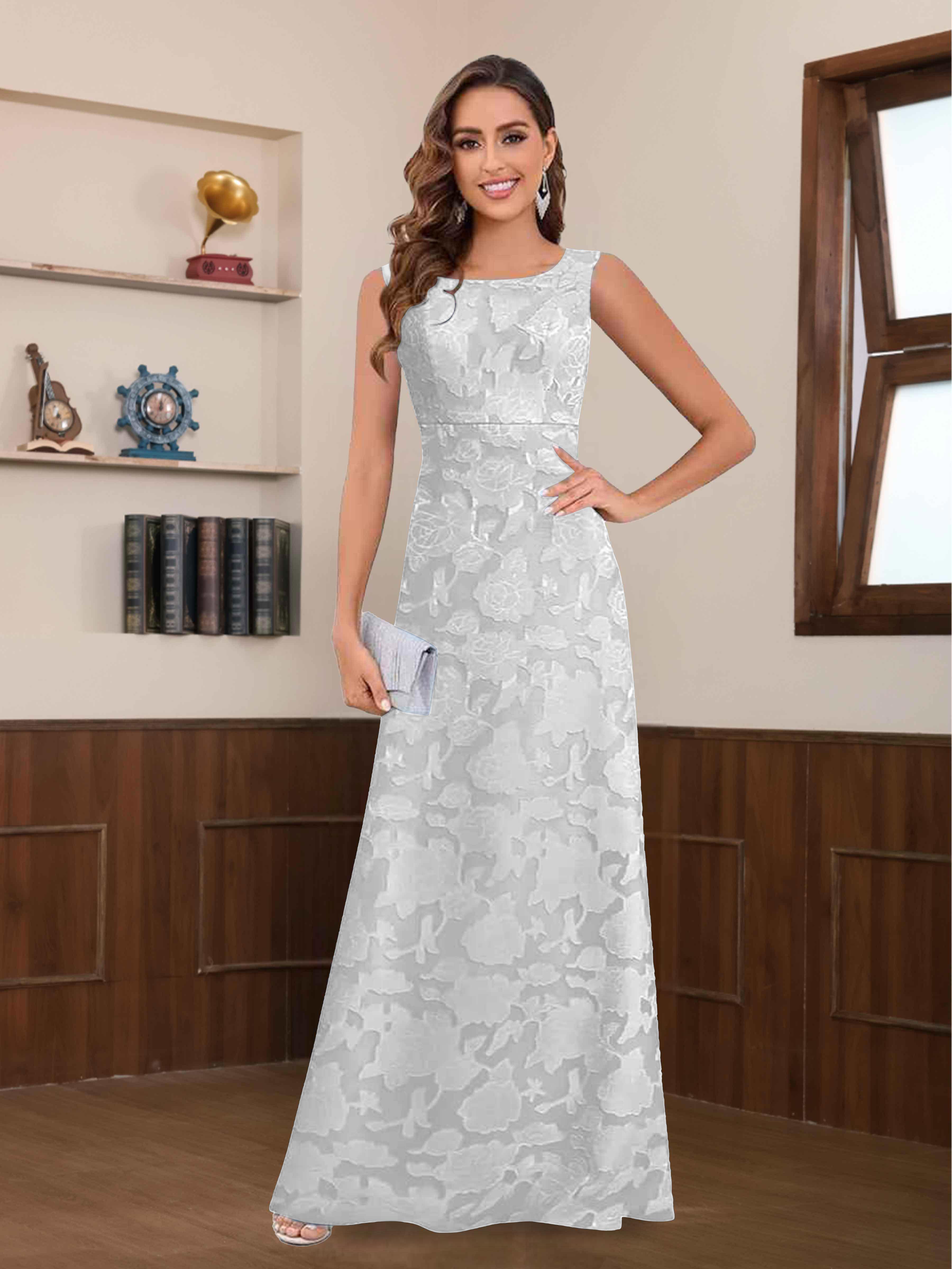 Quilla Timeless A-Line Scoop Long Floral Lace Mother of the Bride Dresses