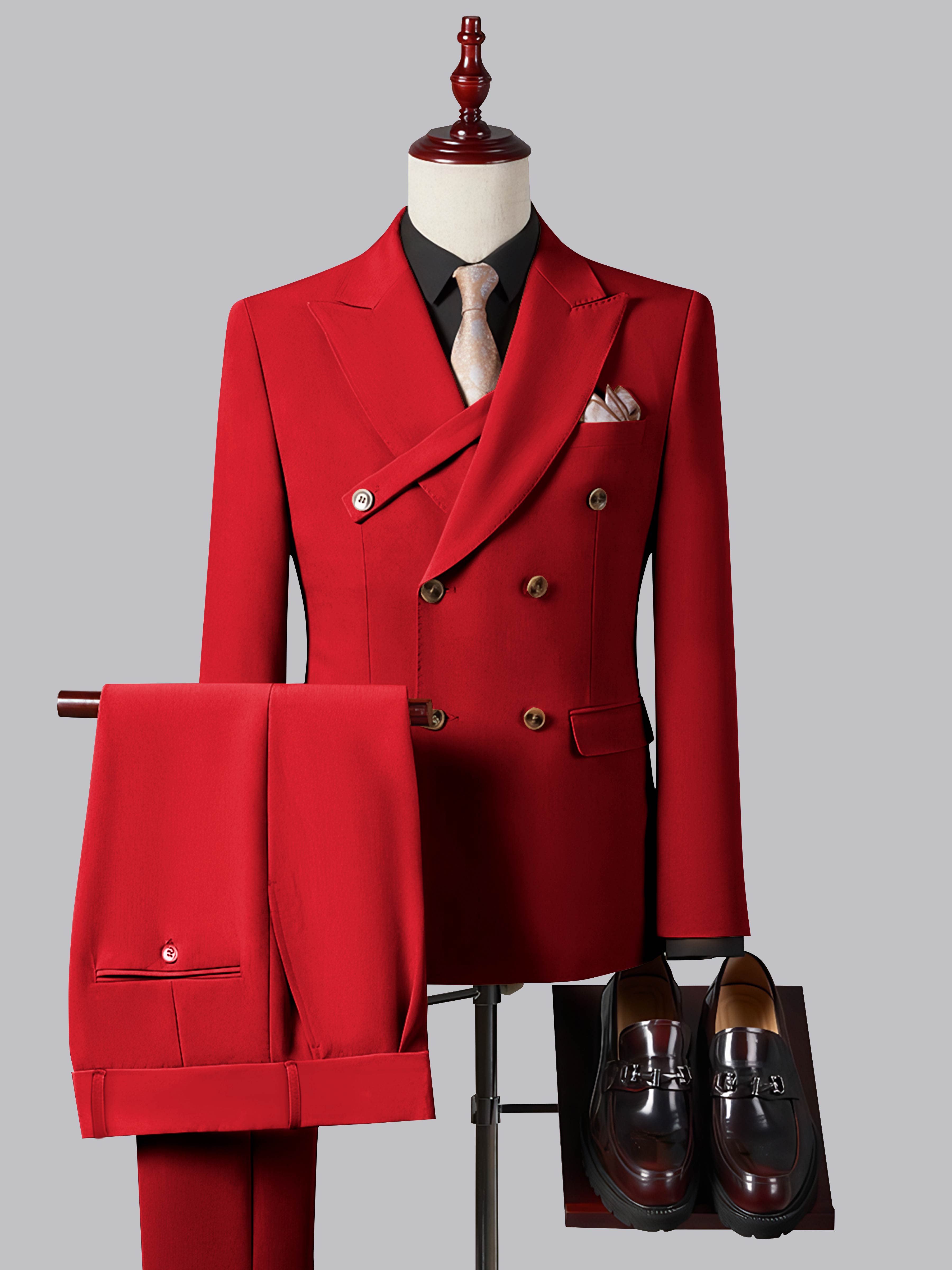 Refined Slim Fit Double Breasted Men's 2 Pieces Peak Lapel Suit with Strap