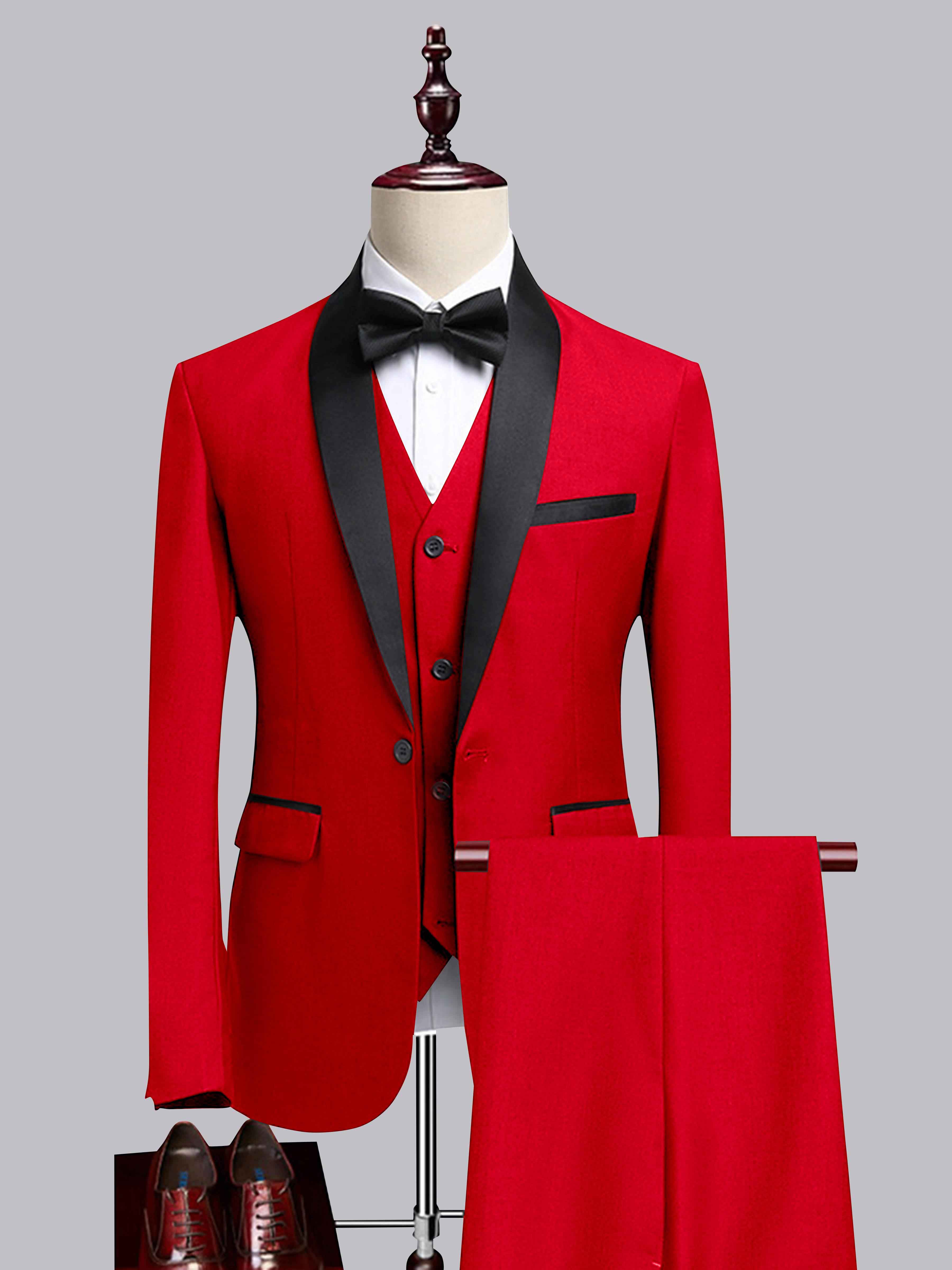 Modern Men's 3 Pieces Contrast Trim One Button Shawl Lapel Guest Suit