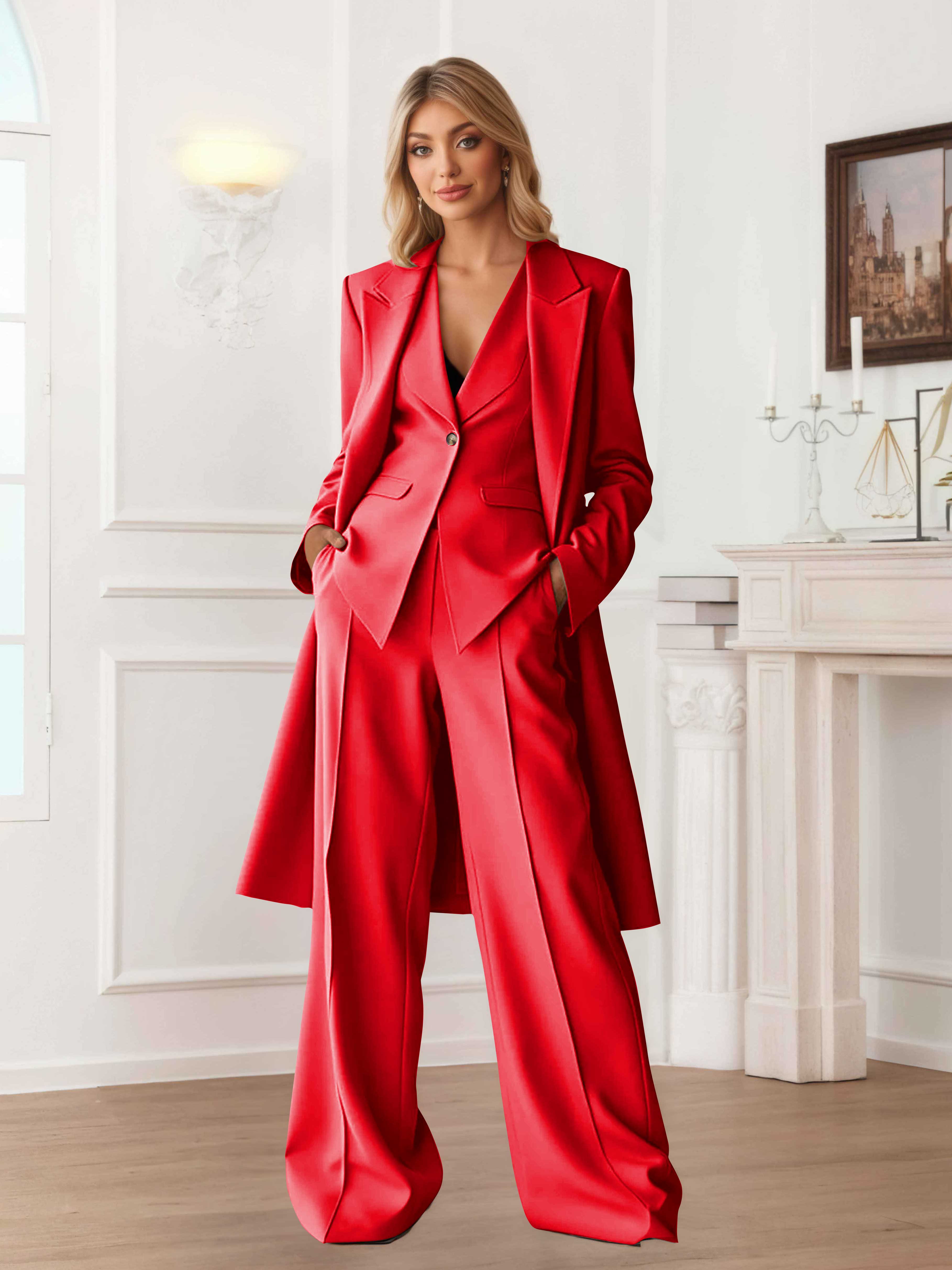Elegant Women's 3 Pieces Casual Blazer and Pants Set UK