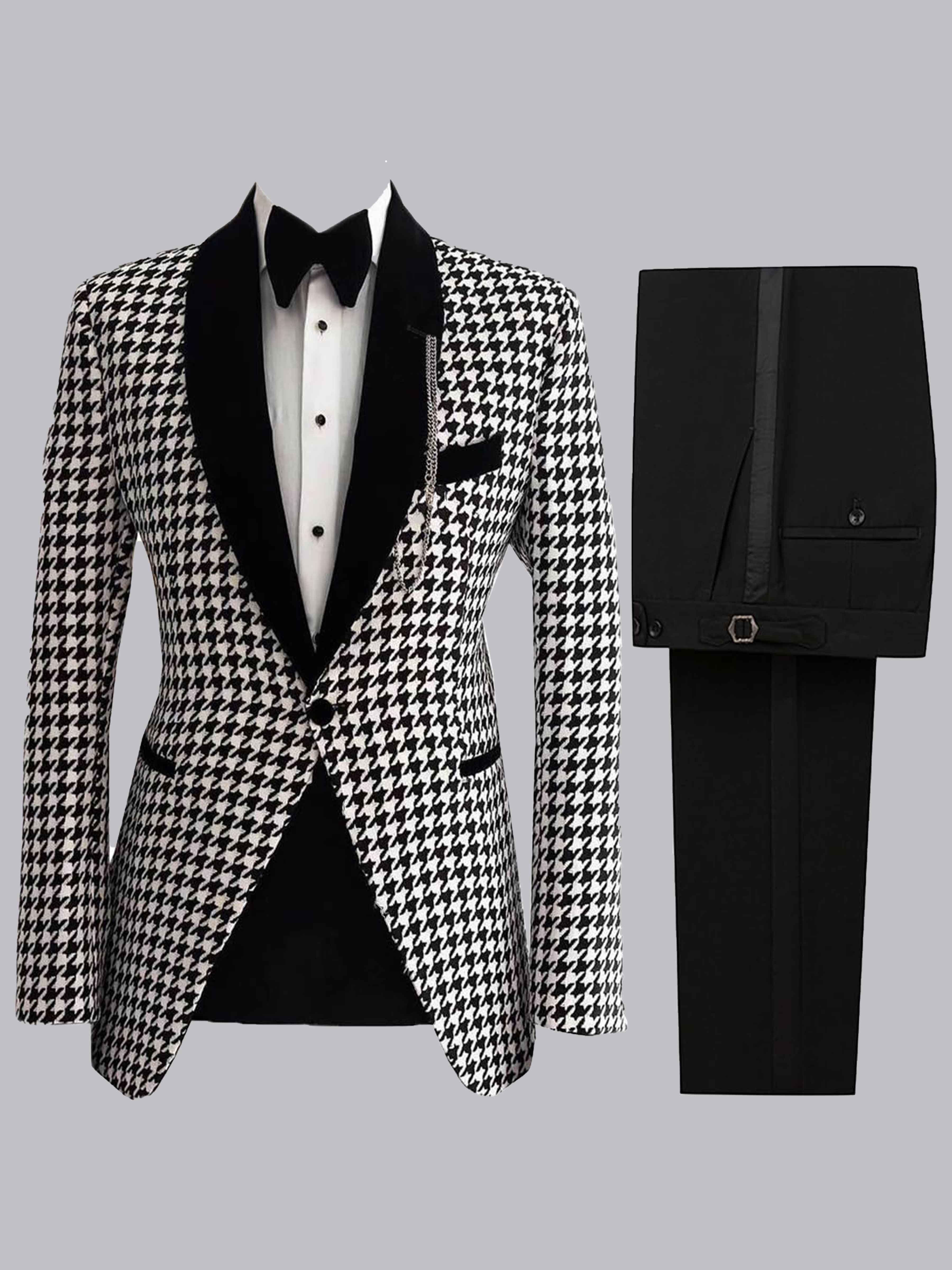 Refined Houndstooth Slim Fit Men's Two Pieces Shawl Lapel Suit for Weddings