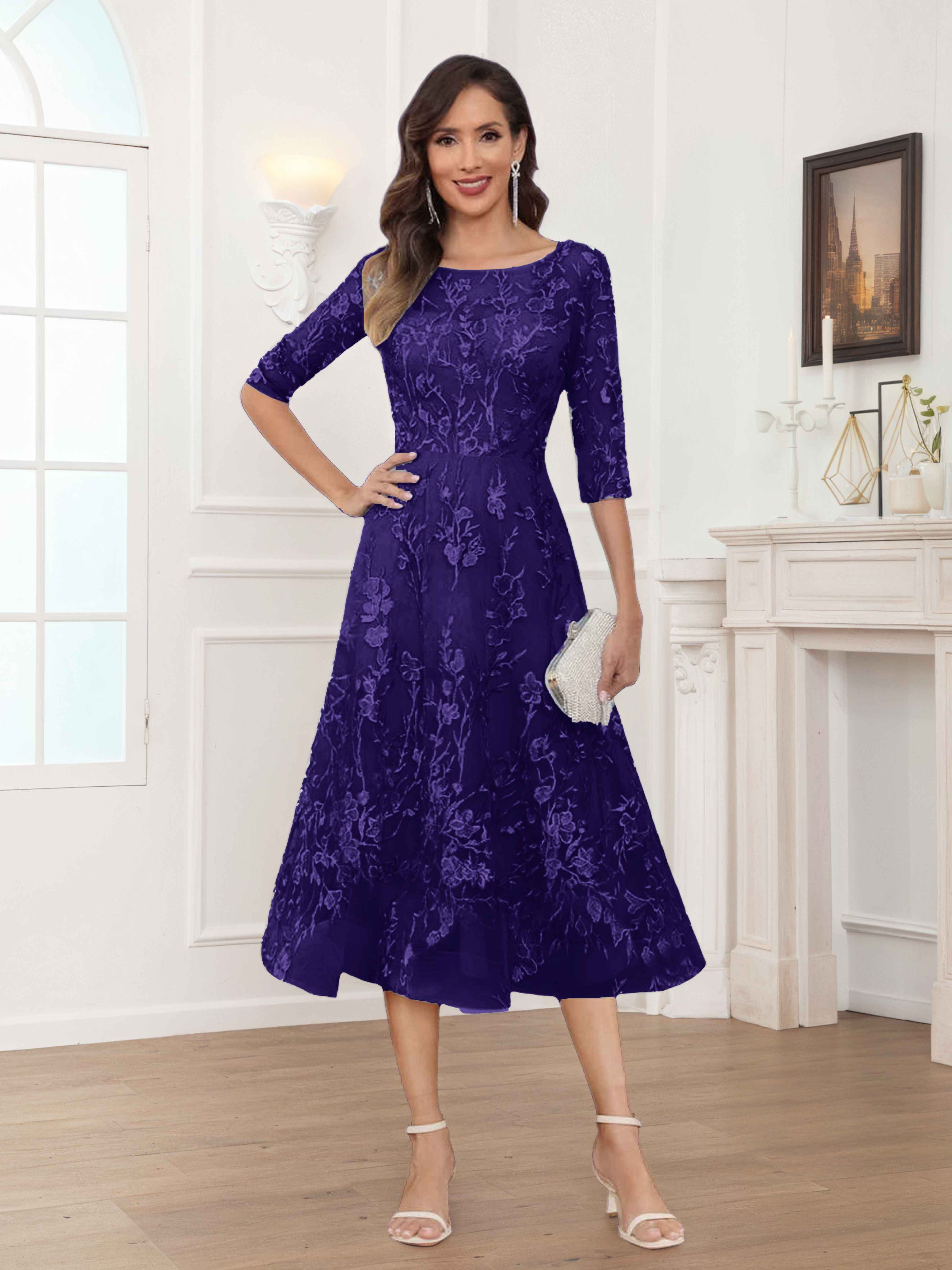 Pax Dreamy A-Line Illusion Lace Tea Length Mother of The Bride Dresses