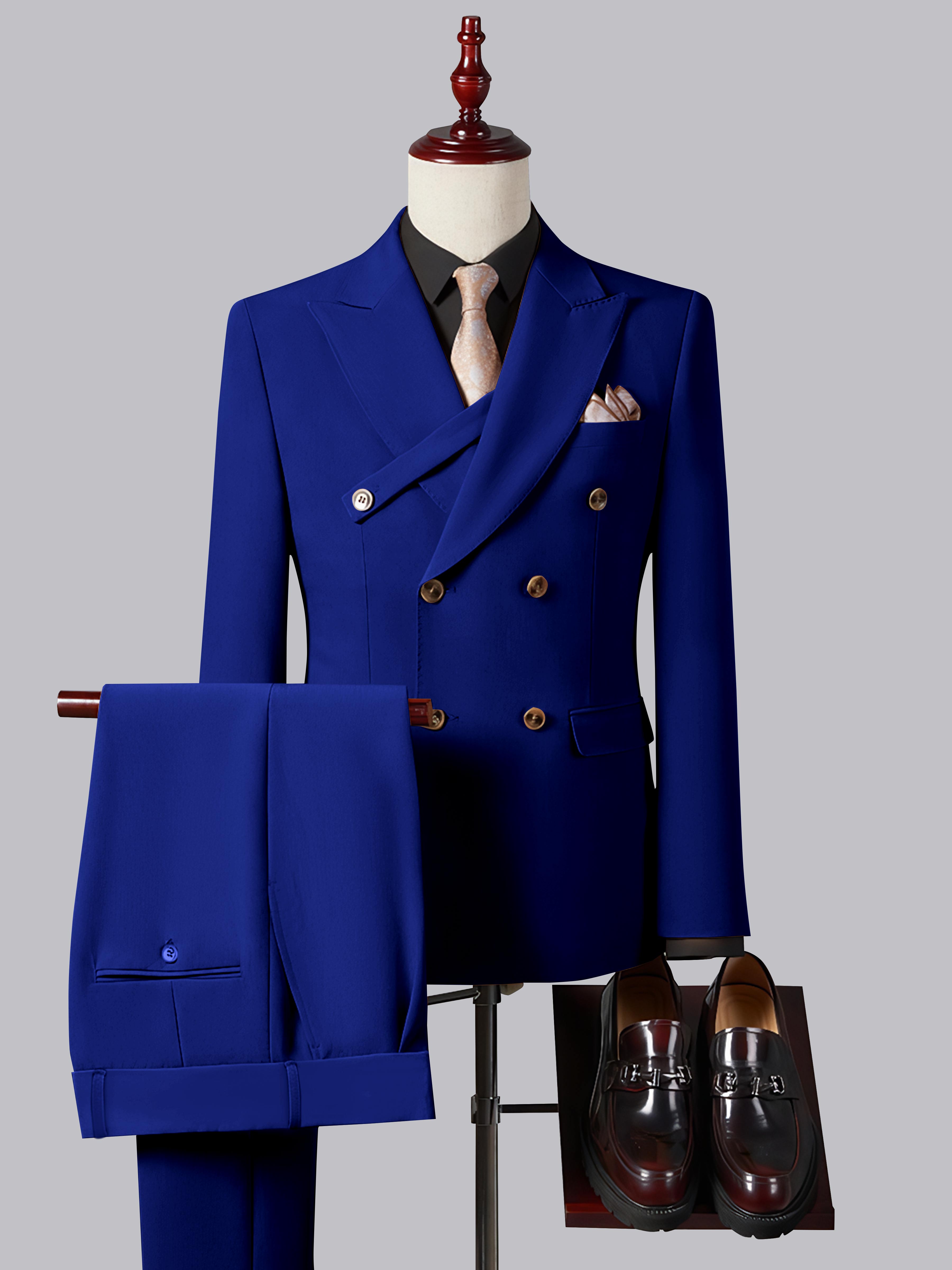 Refined Slim Fit Double Breasted Men's 2 Pieces Peak Lapel Suit with Strap