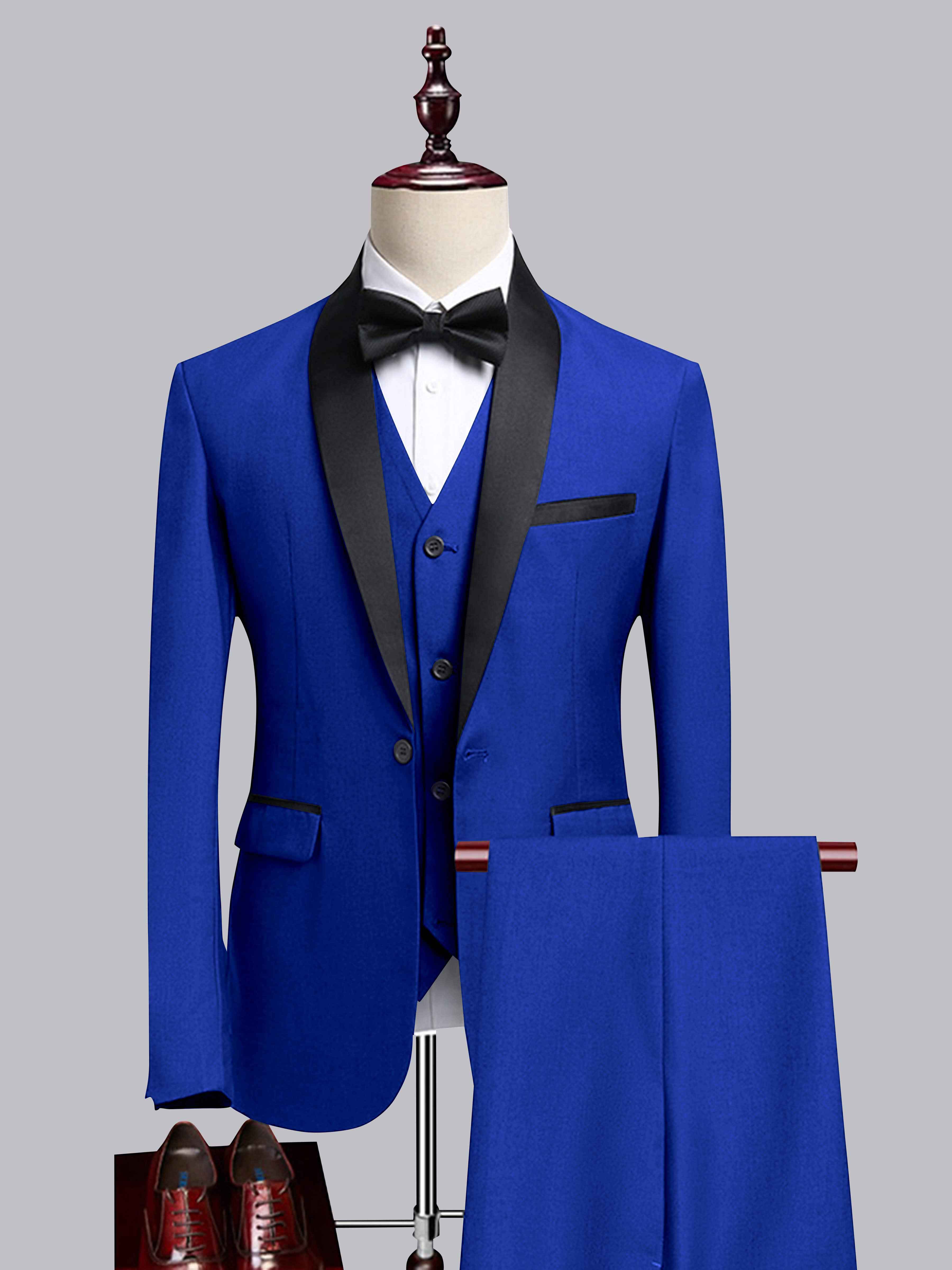 Modern Men's 3 Pieces Contrast Trim One Button Shawl Lapel Guest Suit