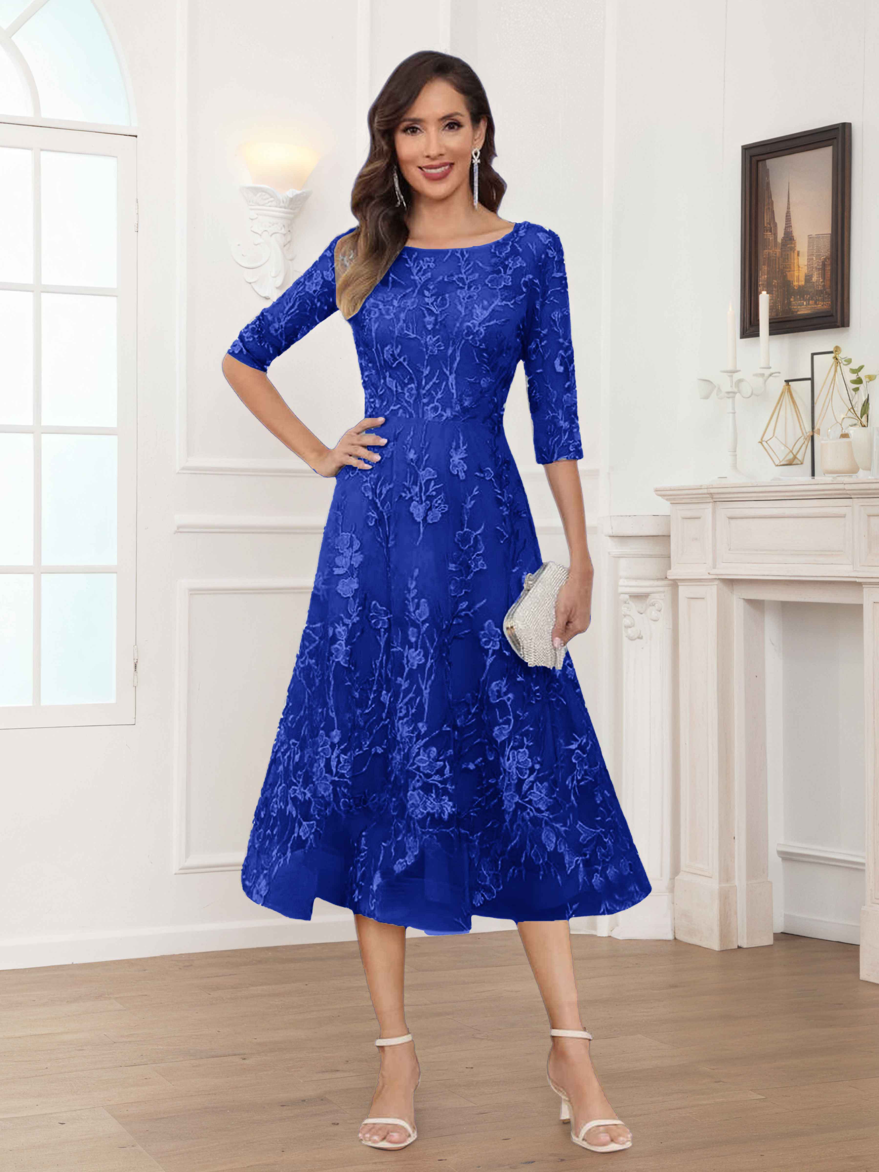 Pax Dreamy A-Line Illusion Lace Tea Length Mother of The Bride Dresses