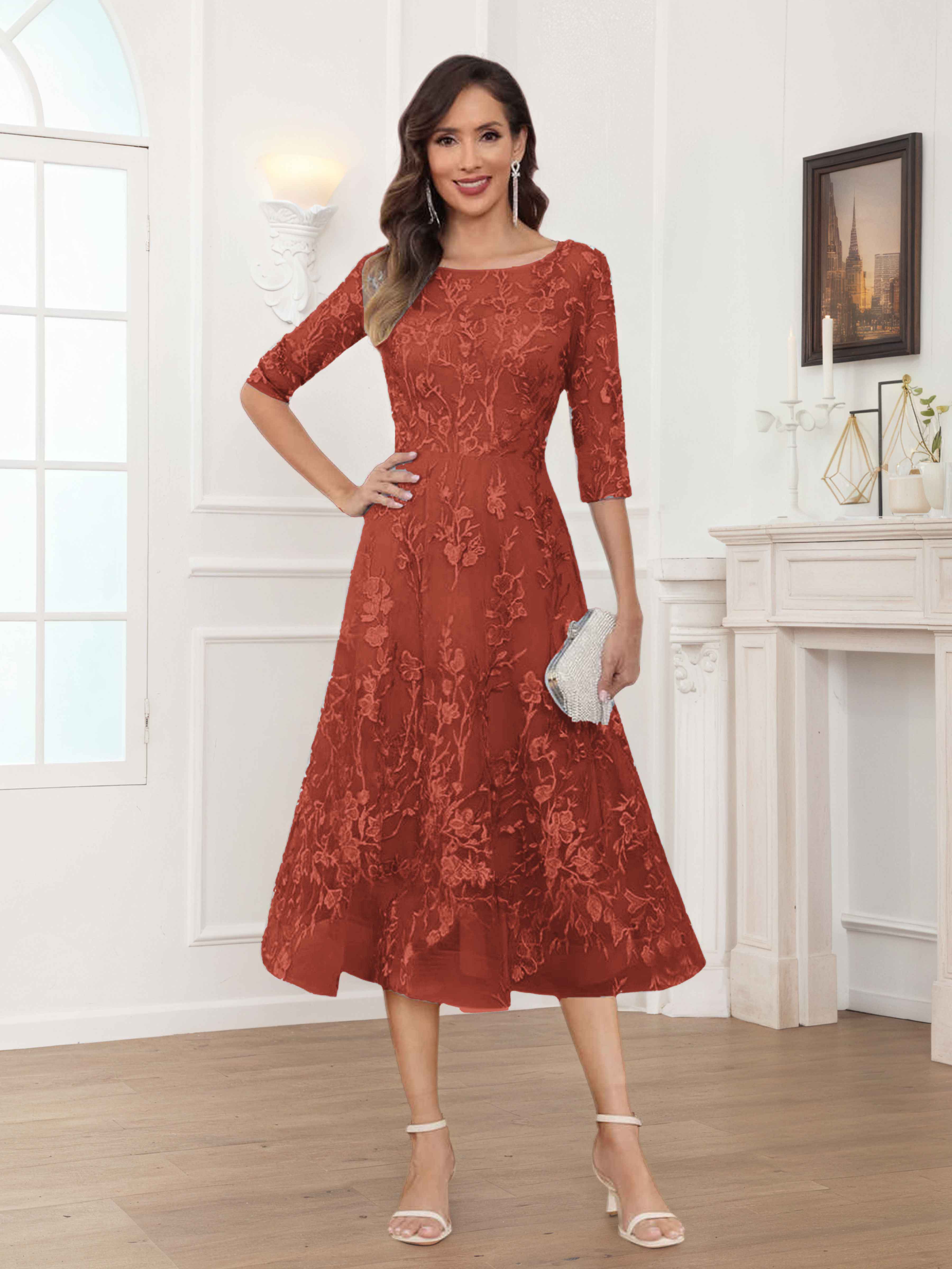 Pax Dreamy A-Line Illusion Lace Tea Length Mother of The Bride Dresses
