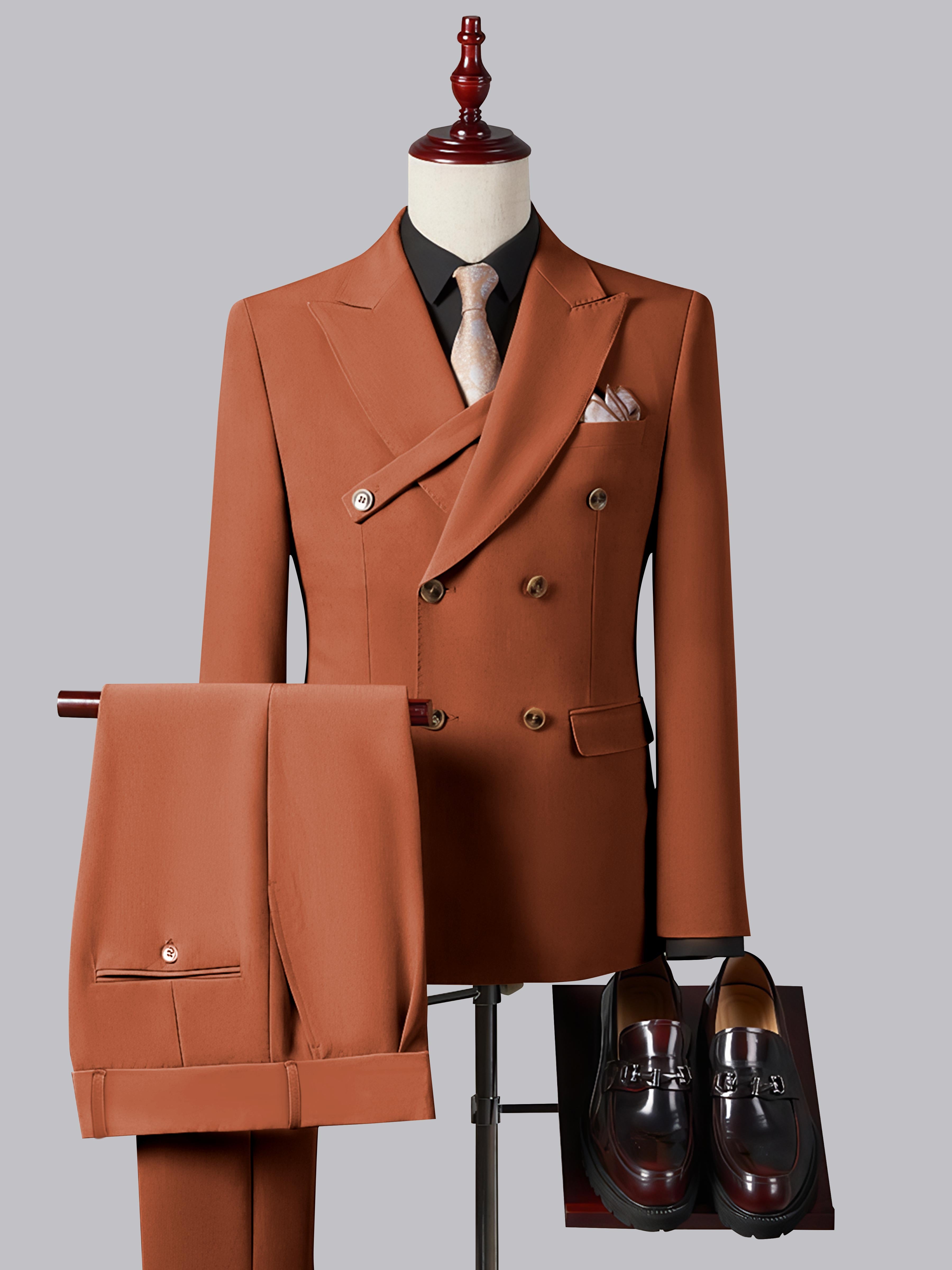 Refined Slim Fit Double Breasted Men's 2 Pieces Peak Lapel Suit with Strap