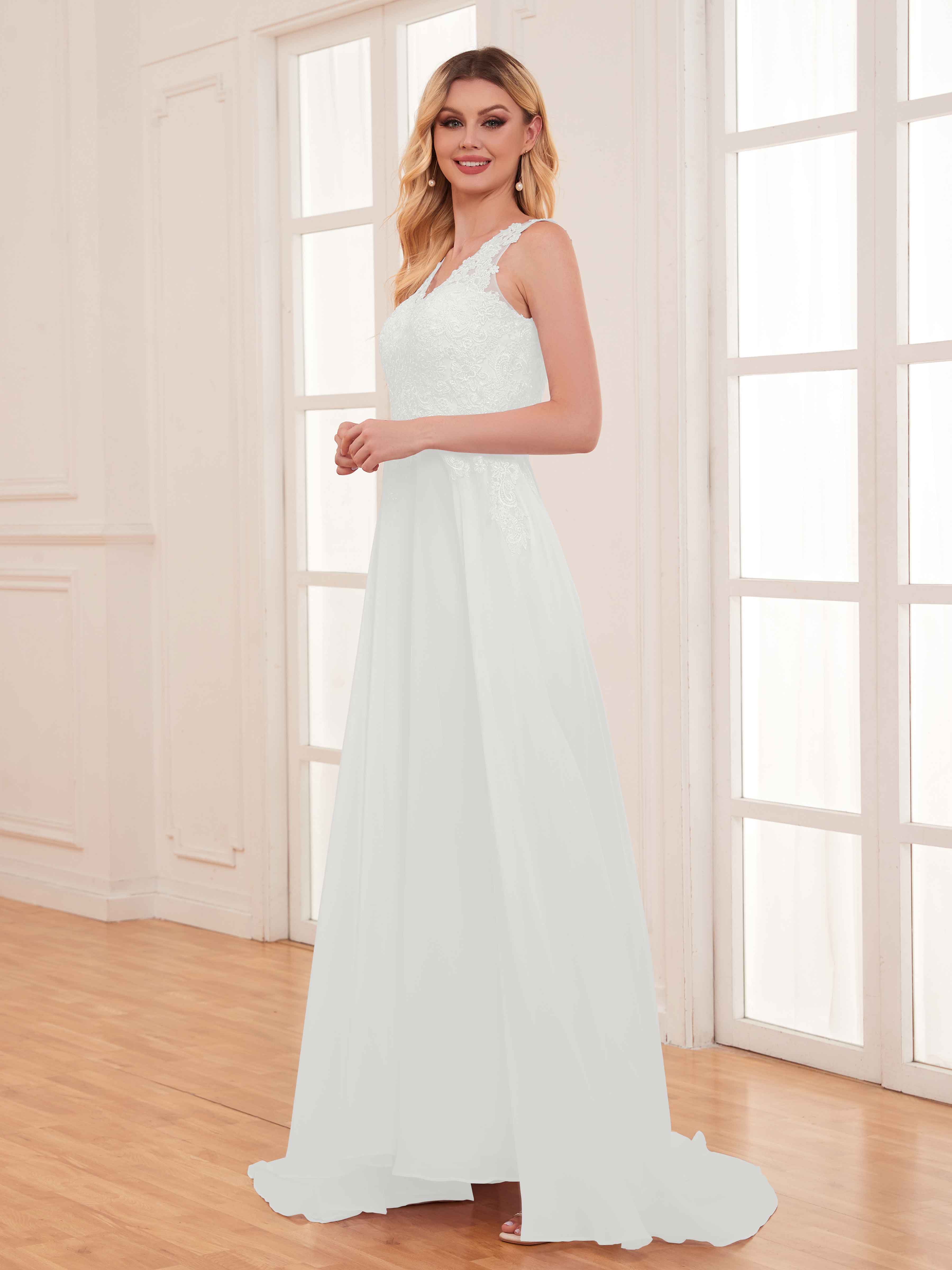 Rylee Charming Sleeveless Lace Sweep Brush Train Wedding Dress