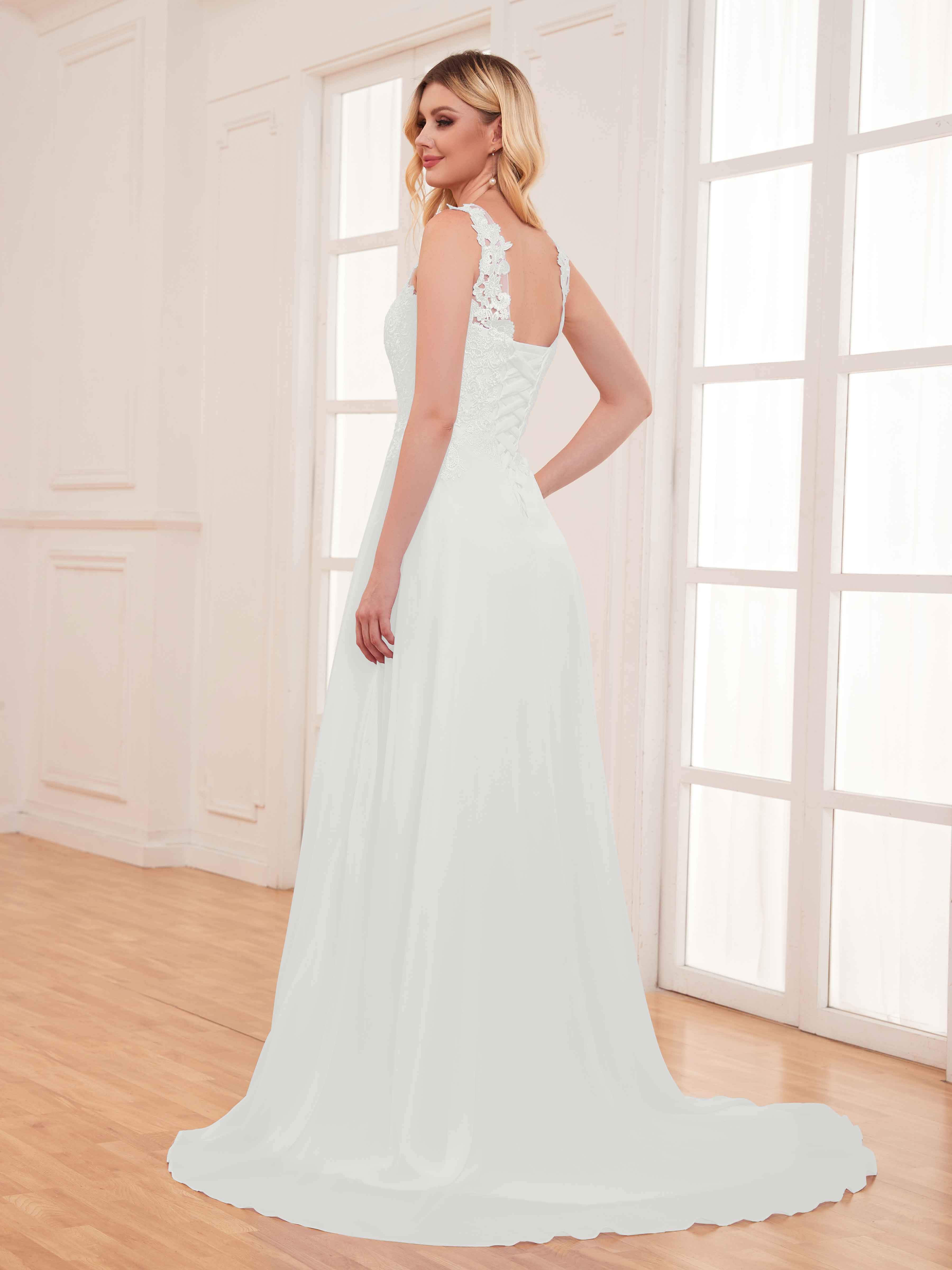 Rylee Charming Sleeveless Lace Sweep Brush Train Wedding Dress