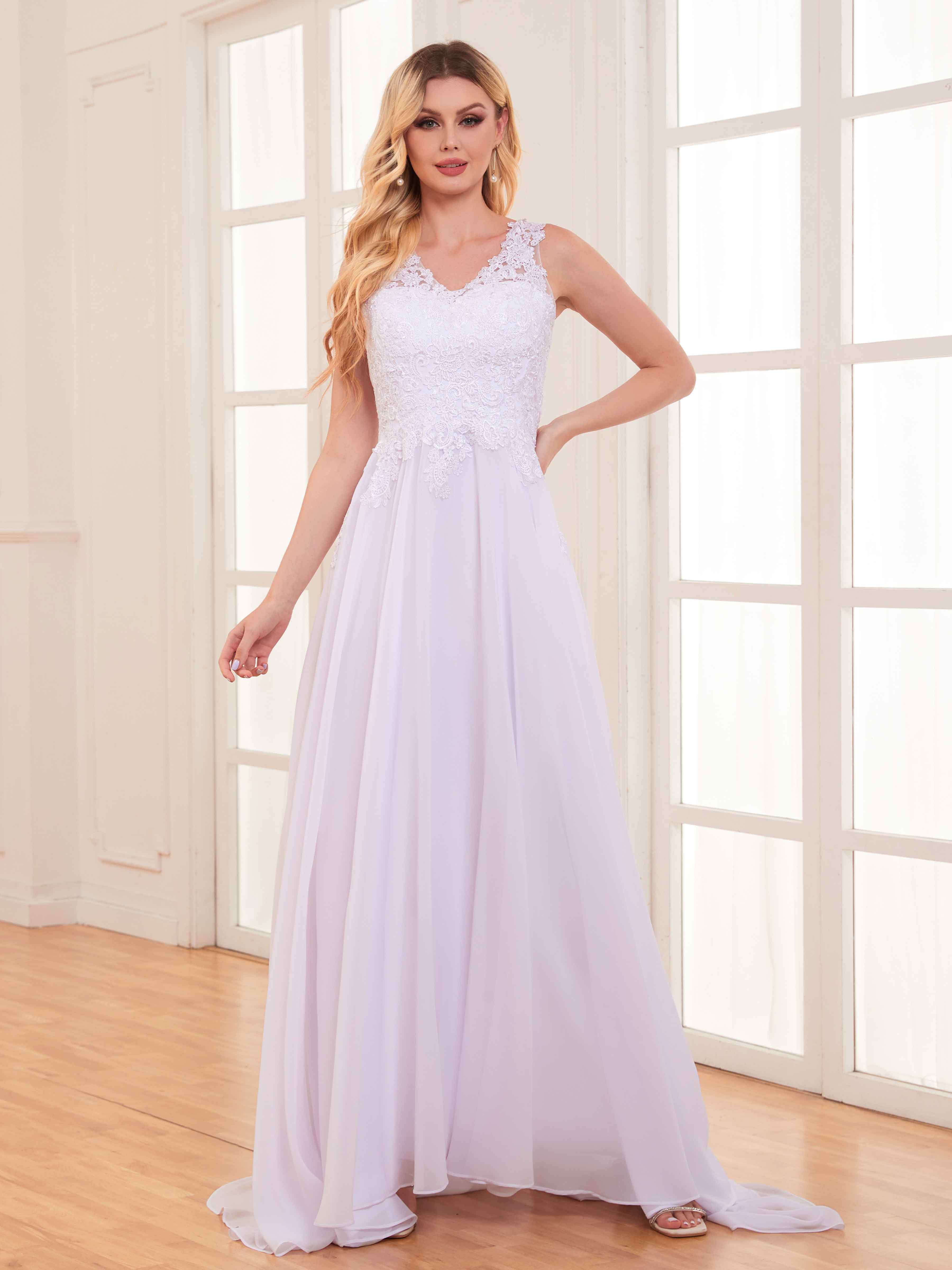 Rylee Charming Sleeveless Lace Sweep Brush Train Wedding Dress