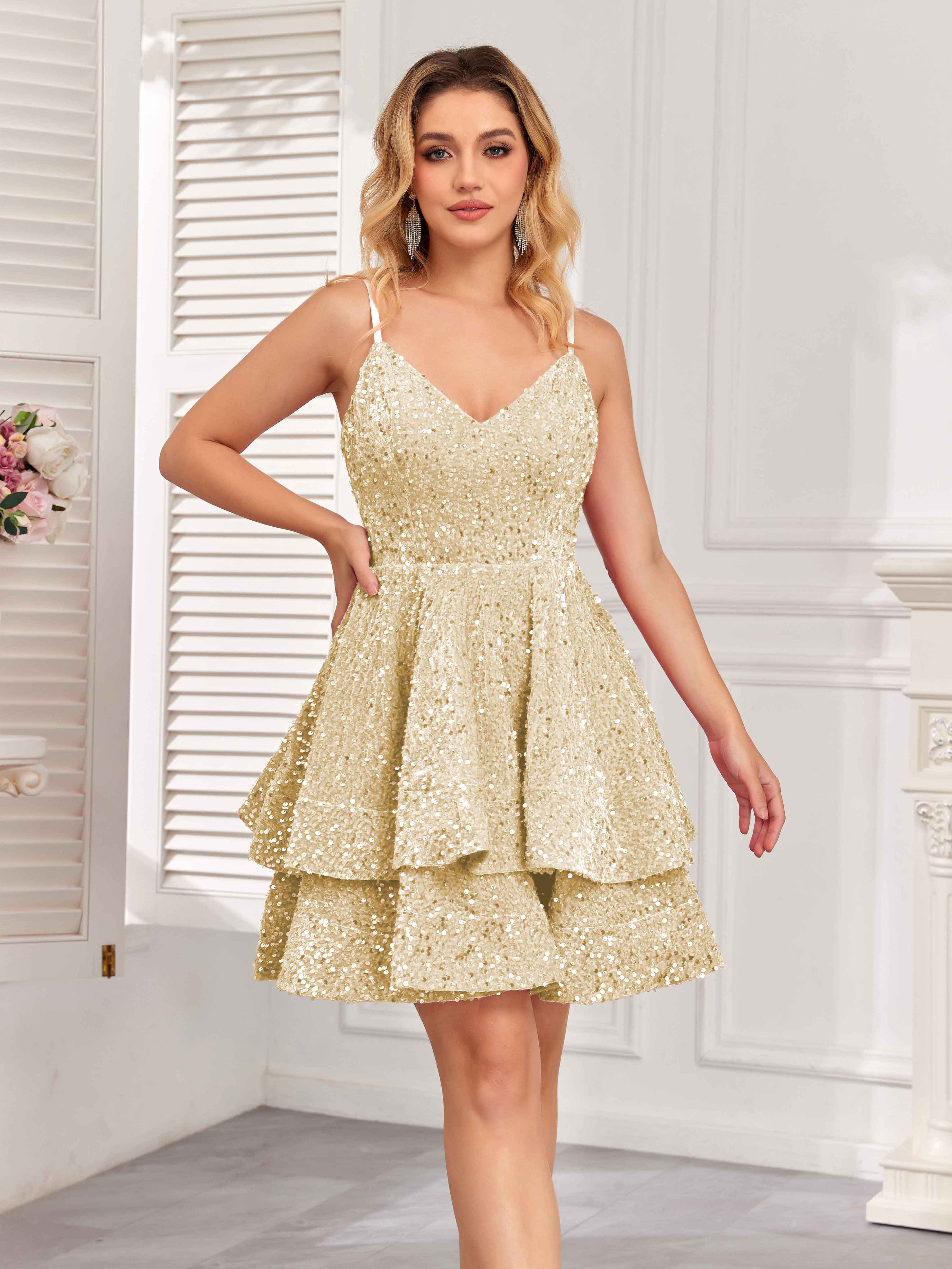 Serena Princess A-Line Tiered Mini Sequin Party Dresses