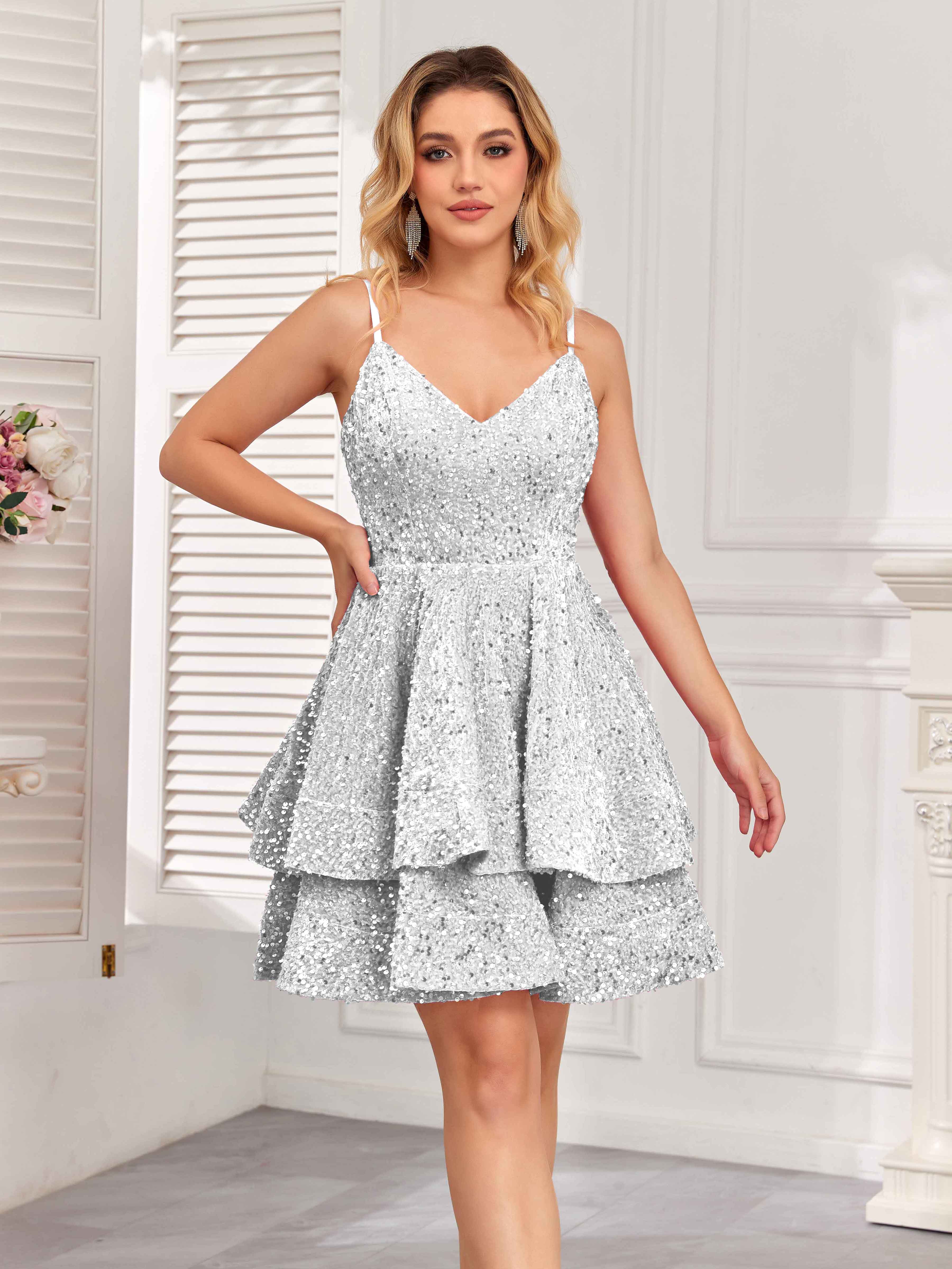 Serena Princess A Line Tiered Mini Sequin Party Dresses