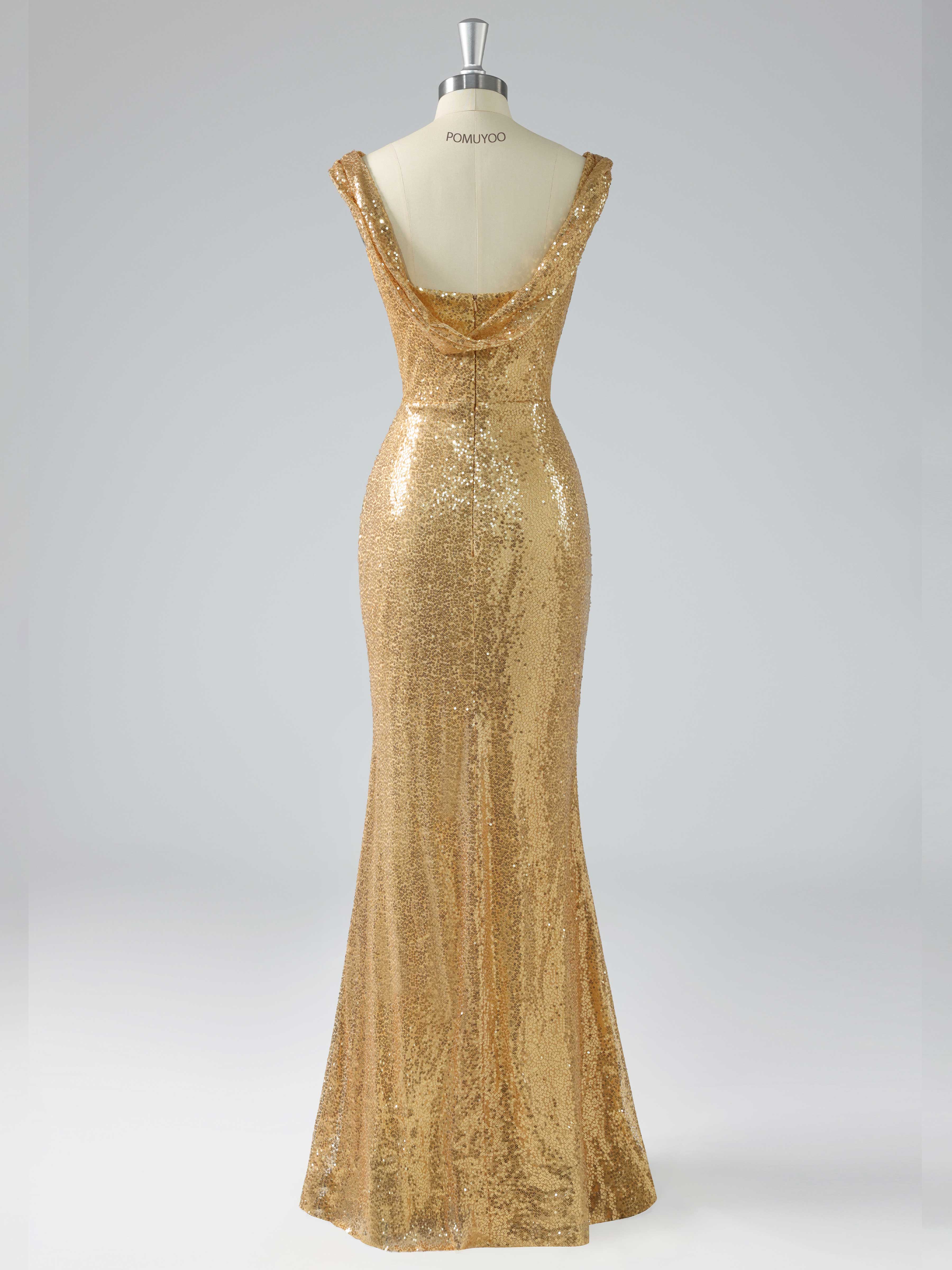 Sexy Cowl Mermaid Ruched Slit Floor Length Sequins Prom Dresses UK