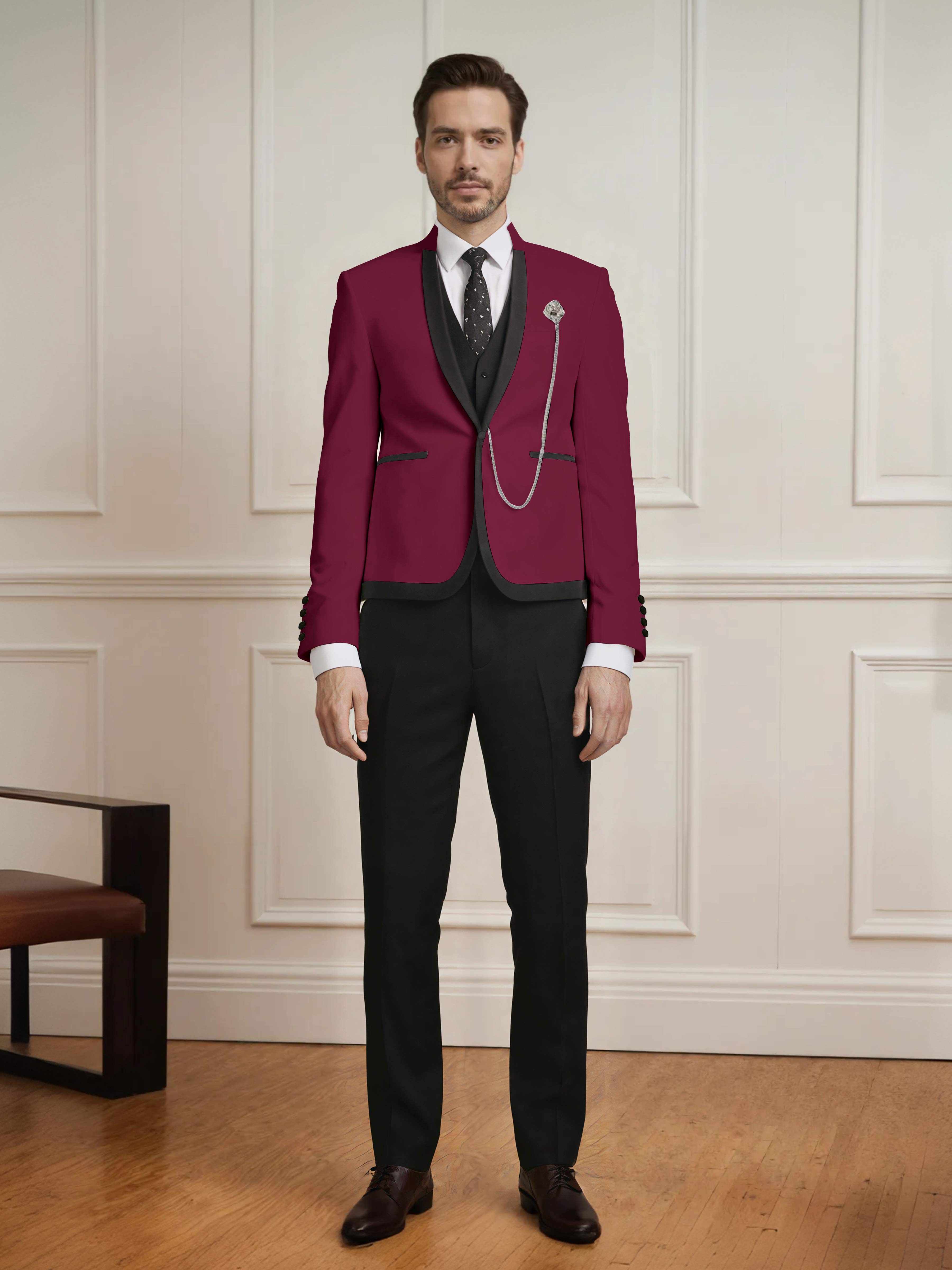 Sharp Men's 3 Pieces Slim Fit One Button Wedding Suit