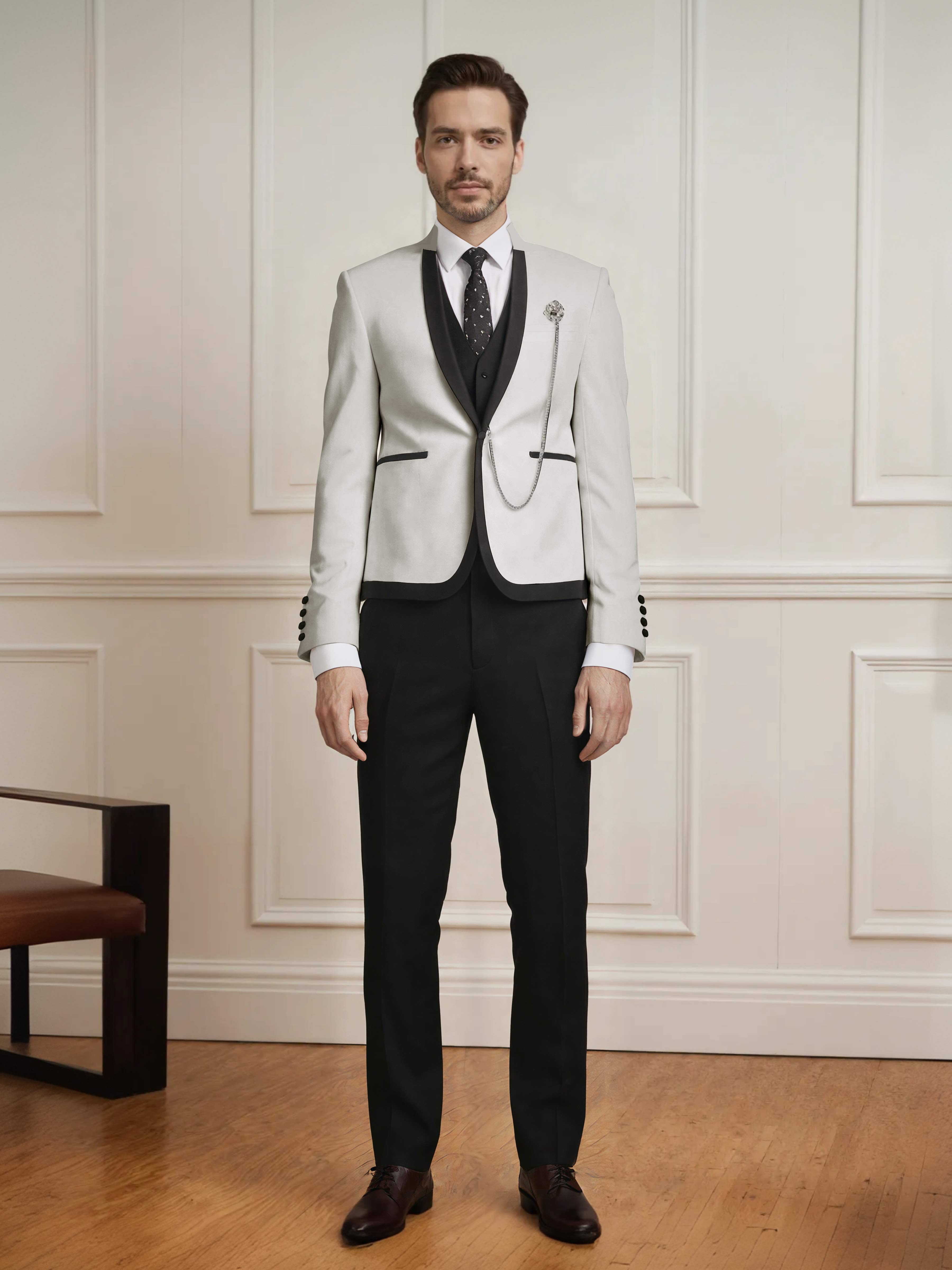 Sharp Men's 3 Pieces Slim Fit One Button Wedding Suit