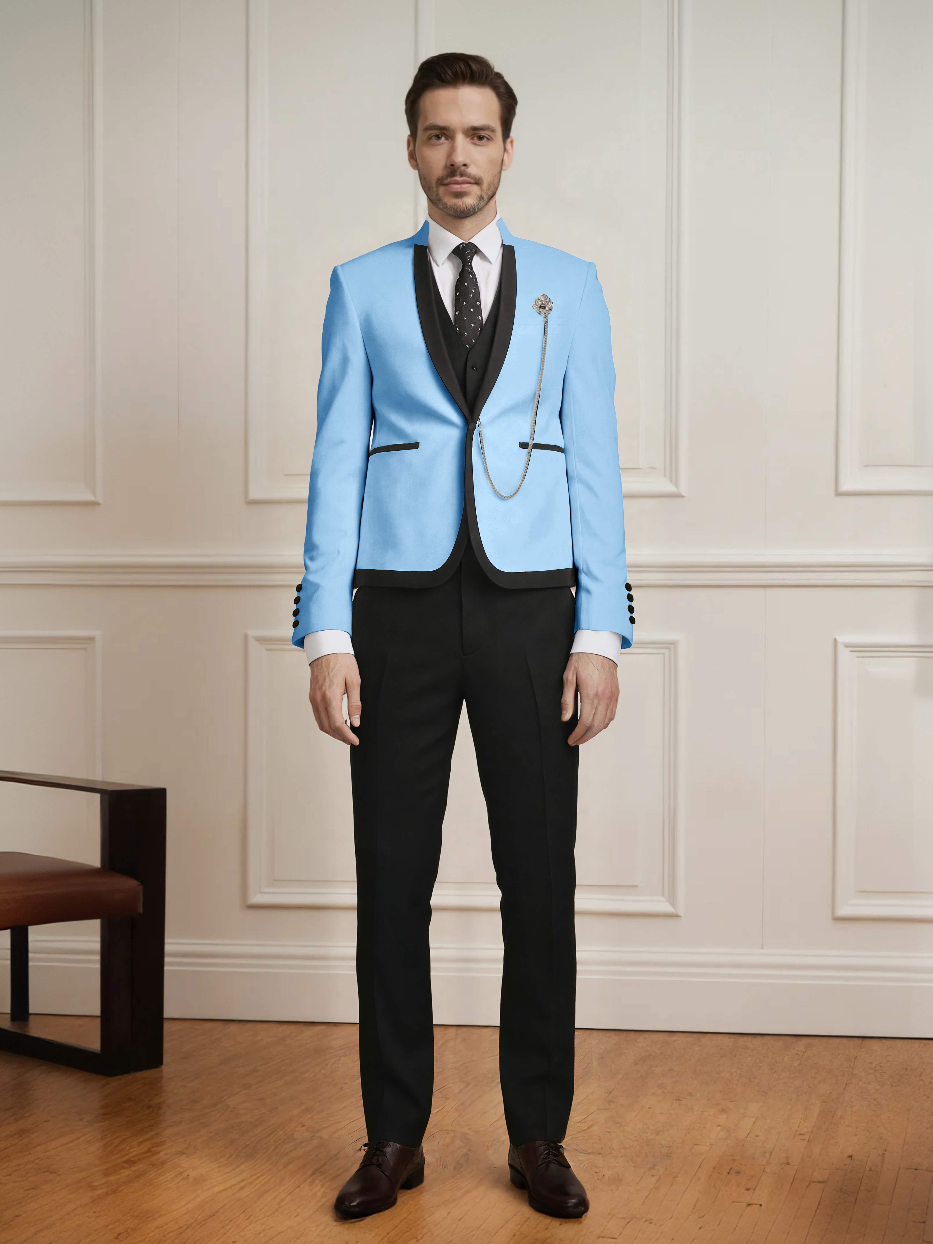 Sharp Men's 3 Pieces Slim Fit One Button Wedding Suit