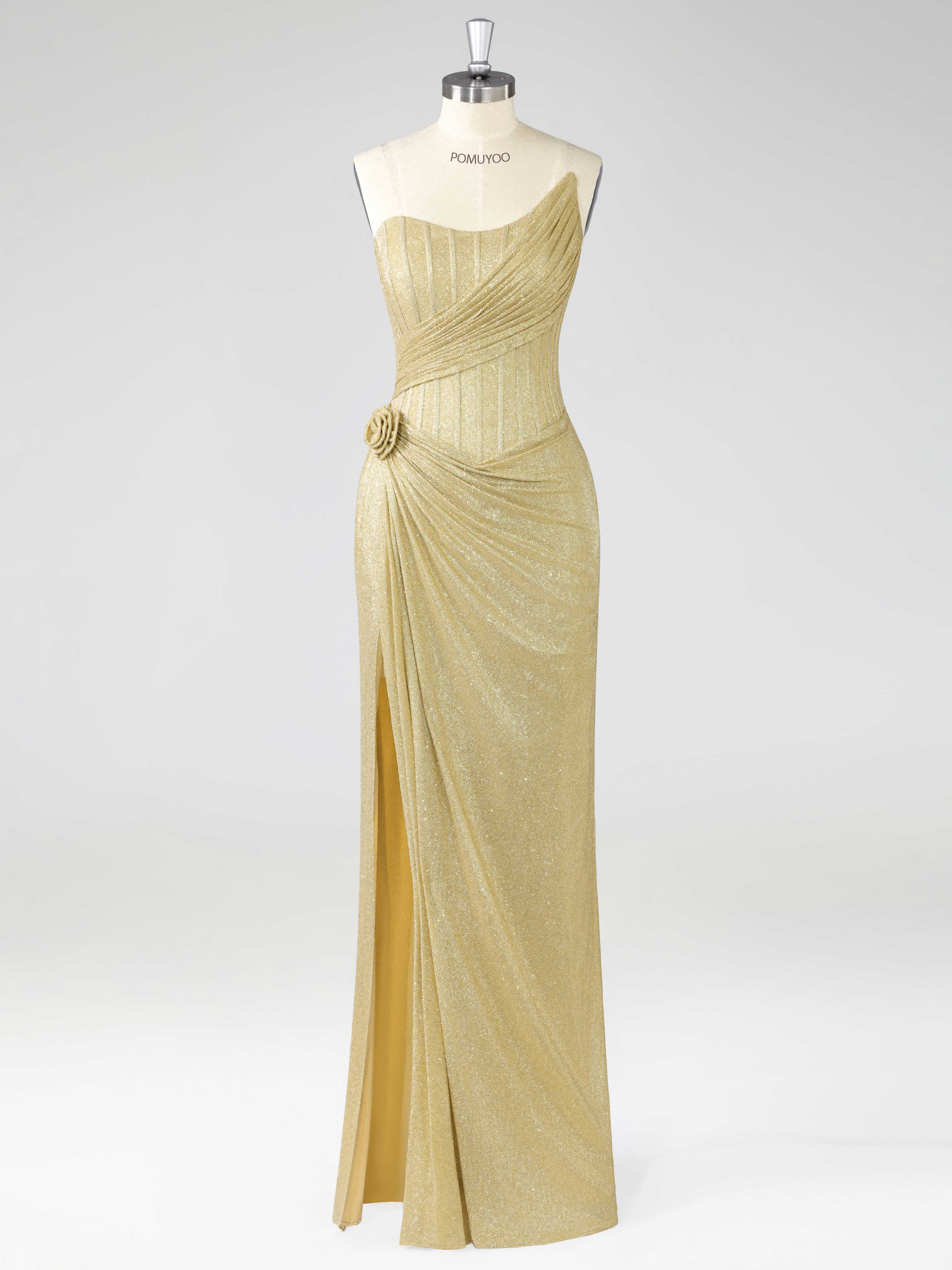 Sheath One Shoulder Asymmetrical Flower Corset Slit Glitter Prom Dresses UK