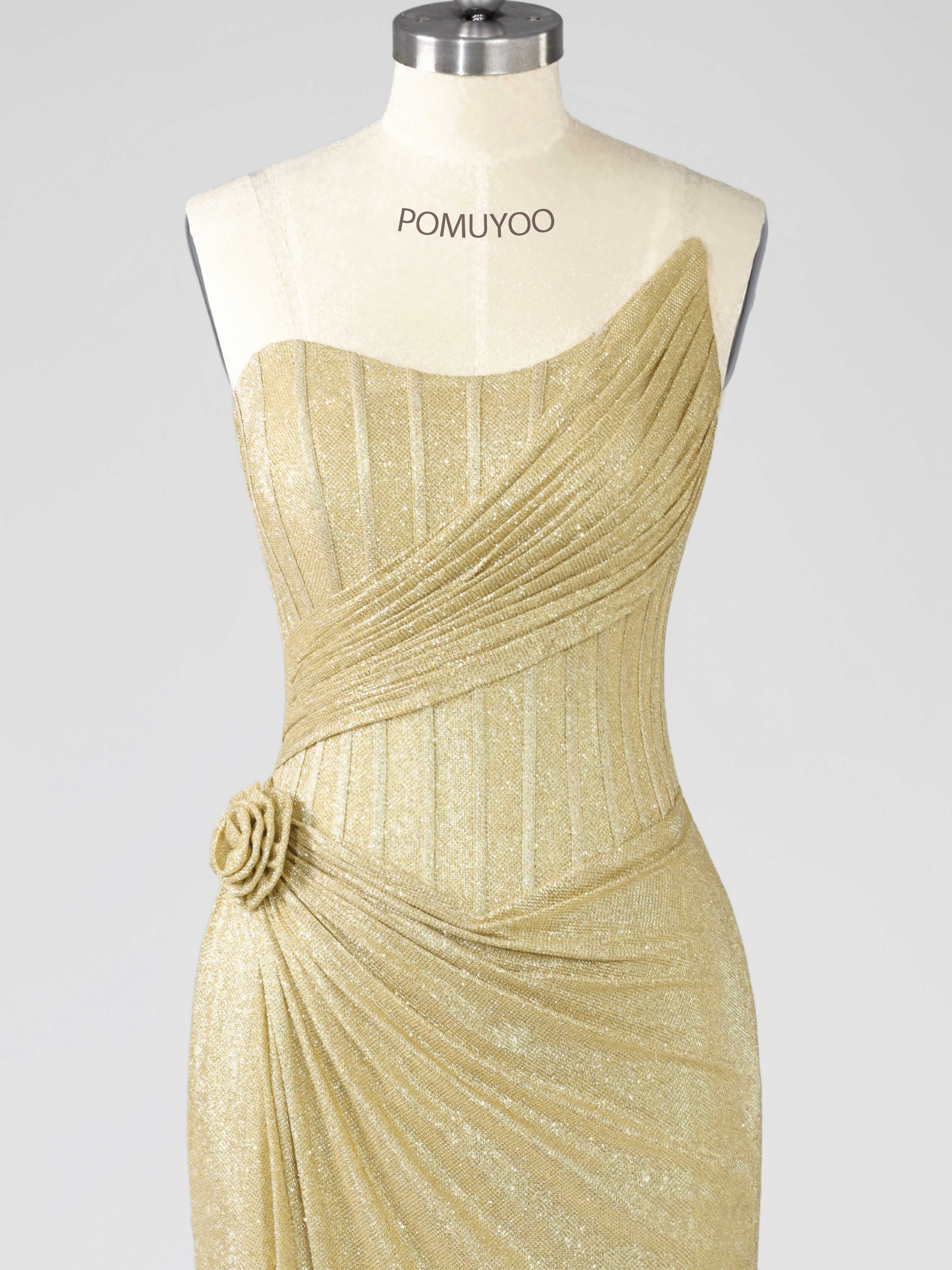 Sheath One Shoulder Asymmetrical Flower Corset Slit Glitter Prom Dresses UK