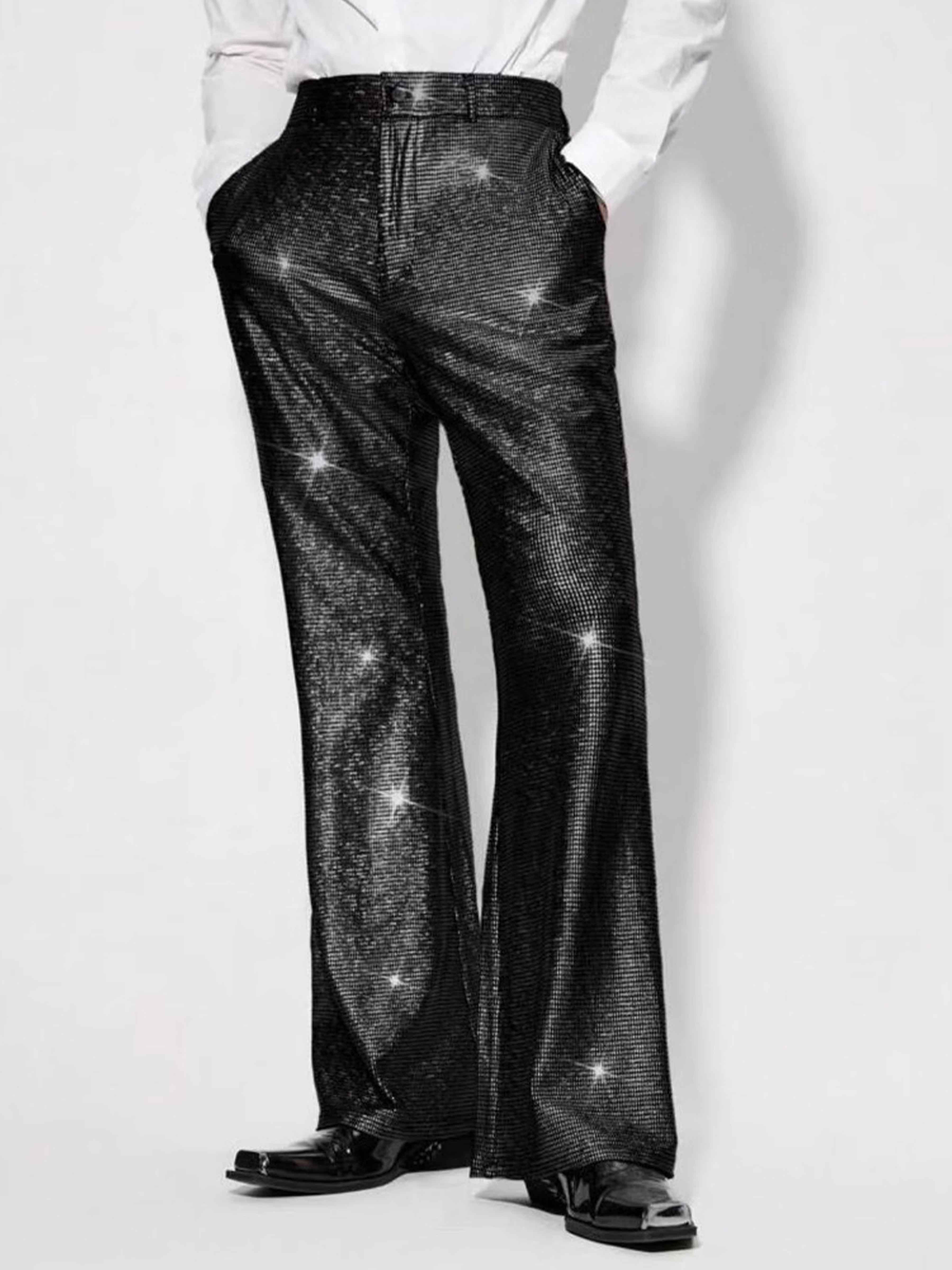 Shiny Sequined Mid-rise Straight Leg Standard Fit Formal Trousers UK