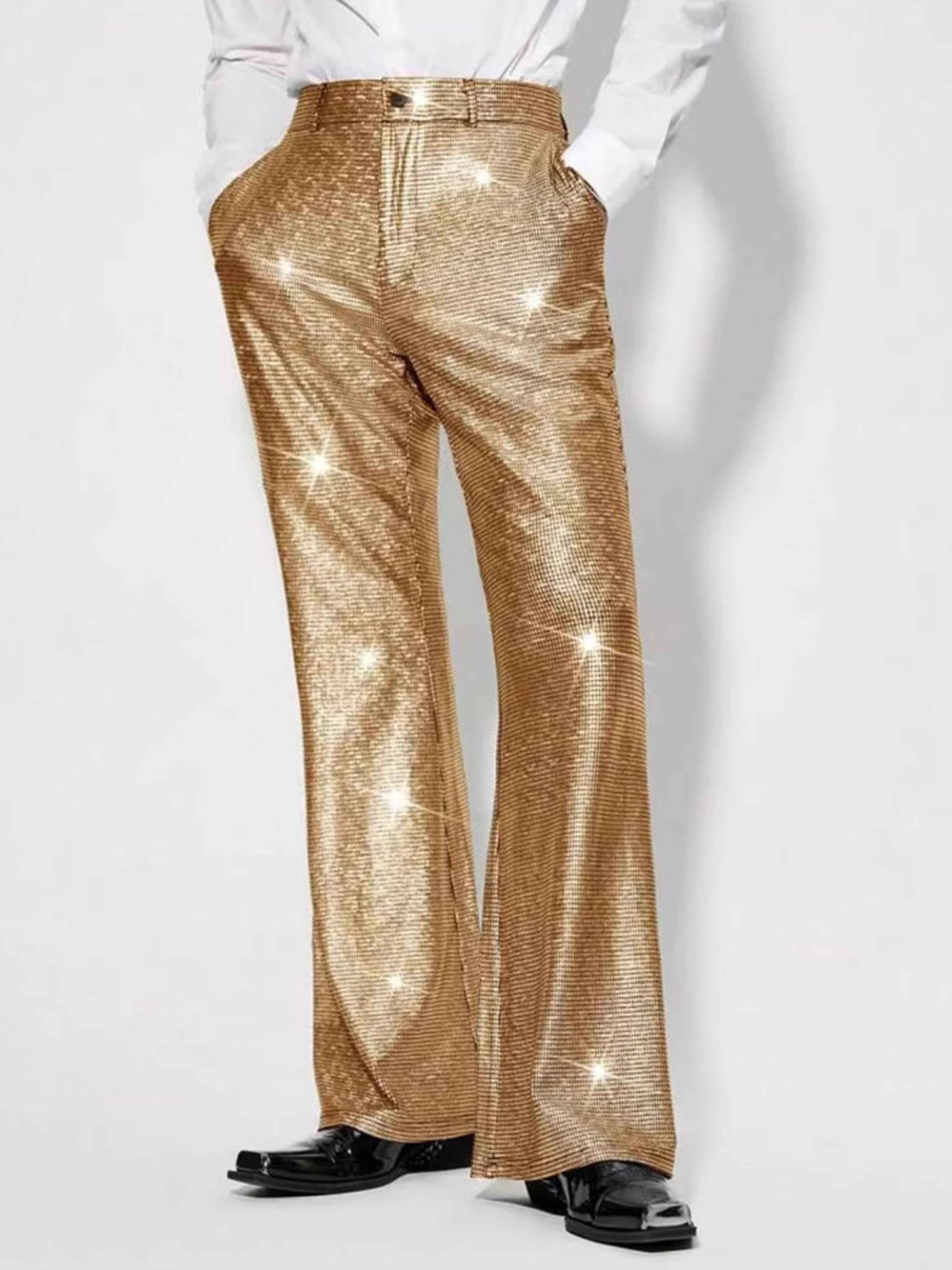 Shiny Sequined Mid-rise Straight Leg Standard Fit Formal Trousers UK