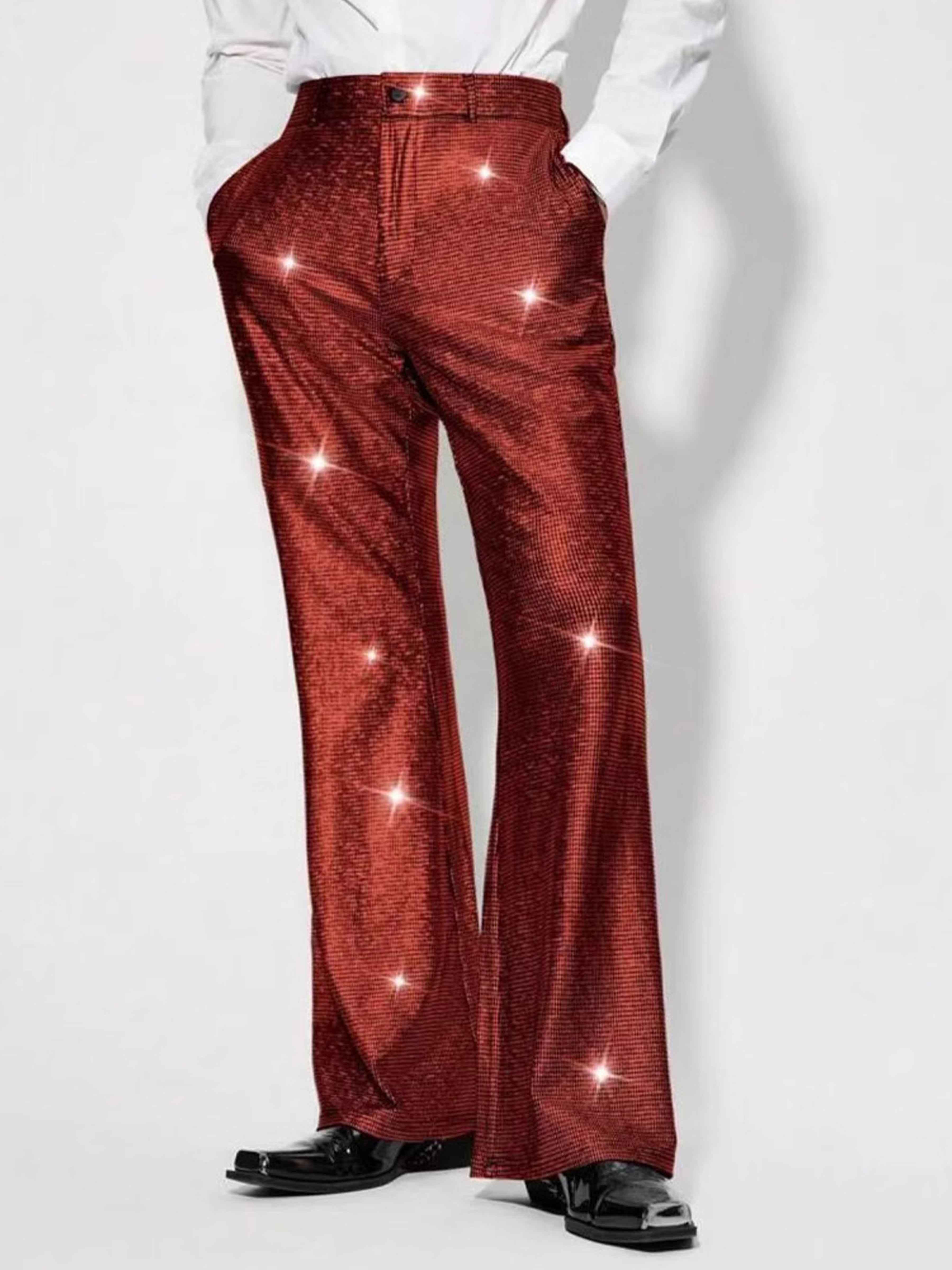 Shiny Sequined Mid-rise Straight Leg Standard Fit Formal Trousers UK
