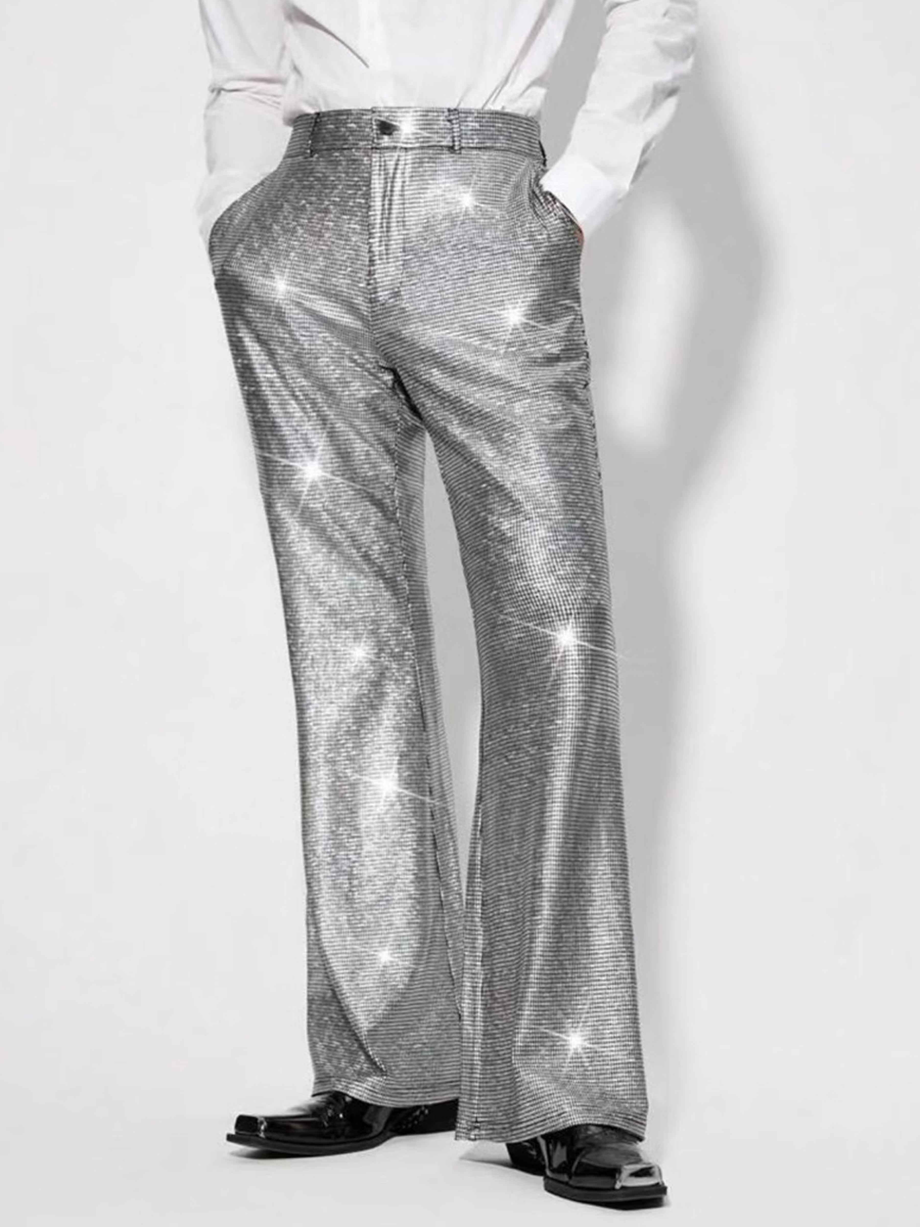 Shiny Sequined Mid-rise Straight Leg Standard Fit Formal Trousers UK