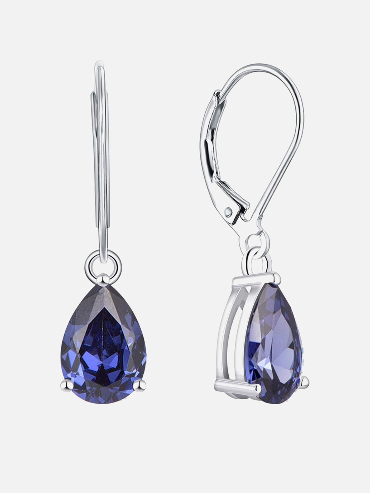 Silver Leverback Crystal Teardrop Earrings
