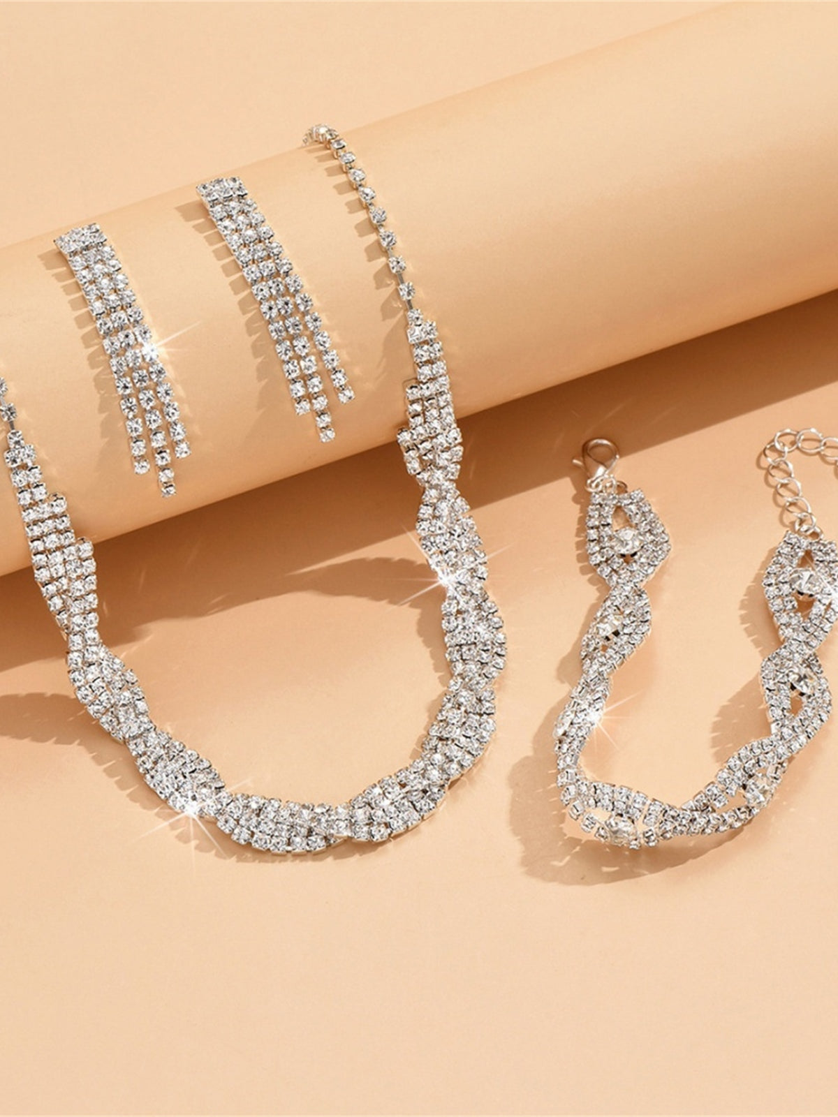 Silver Rhinestone Formal Jewelry Set