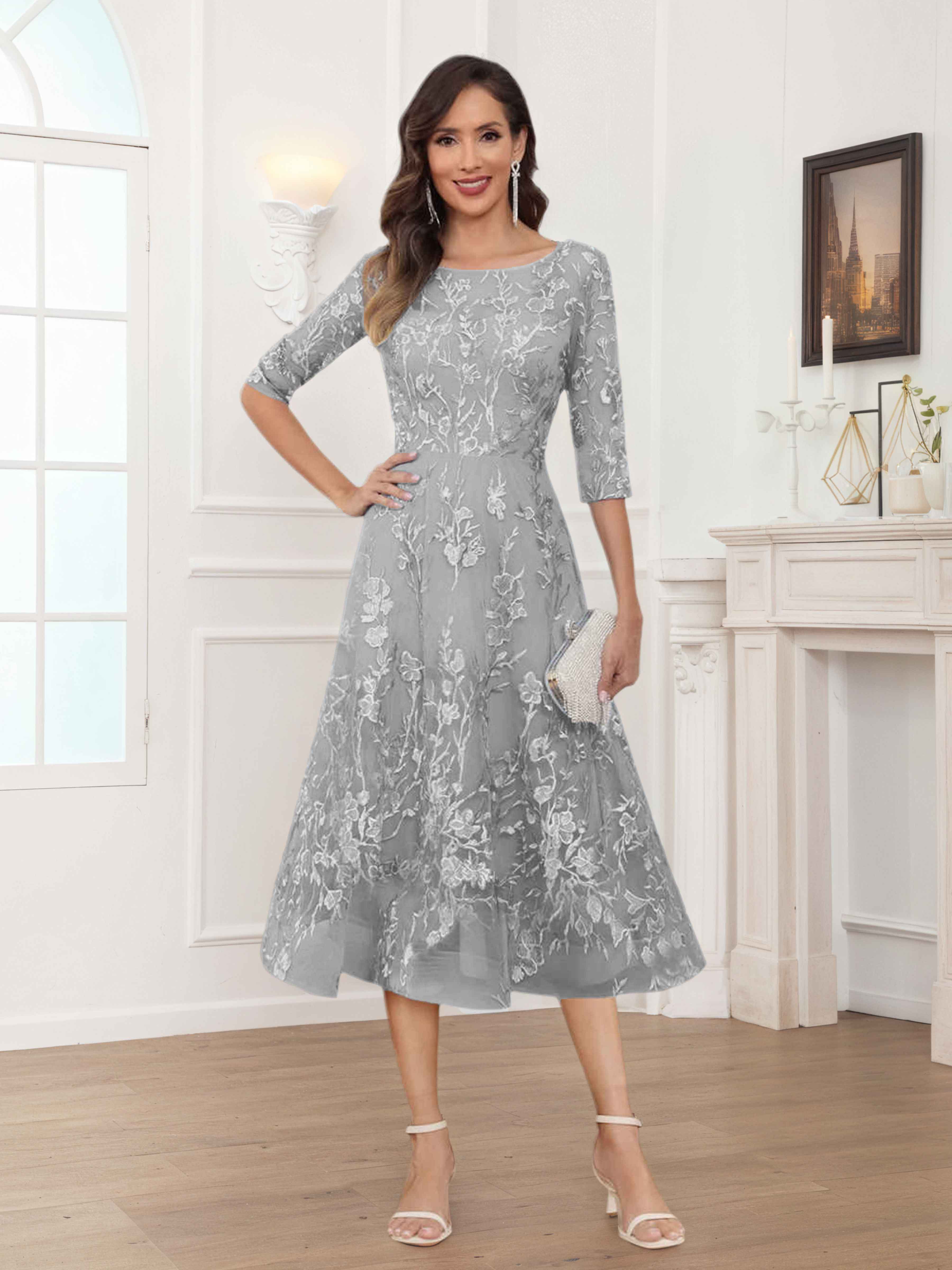 Pax Dreamy A-Line Illusion Lace Tea Length Mother of The Bride Dresses