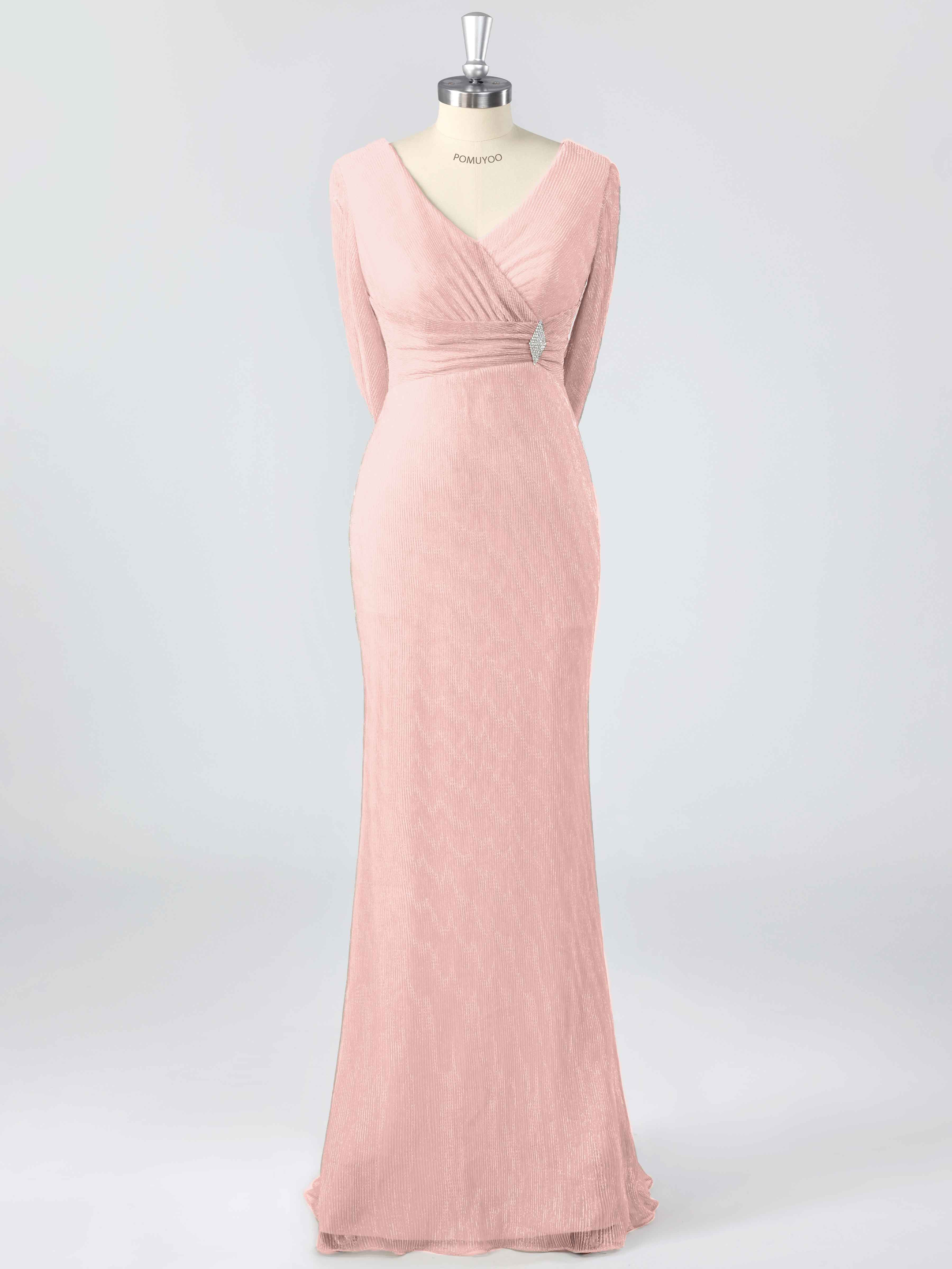 Elegant V-Neck Beading Ruched Sheath Mother of the Bride Dresses With Cape