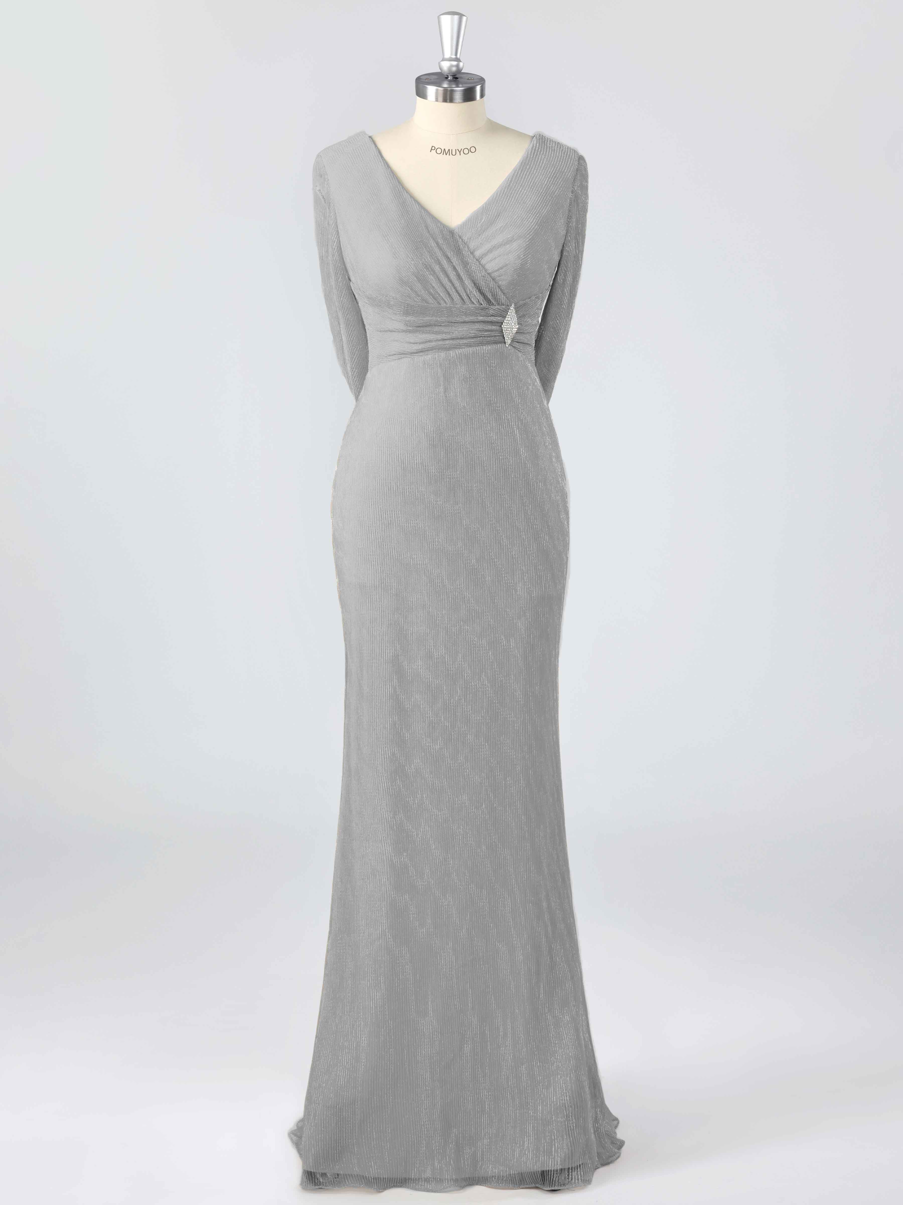 Elegant V-Neck Beading Ruched Sheath Mother of the Bride Dresses With Cape
