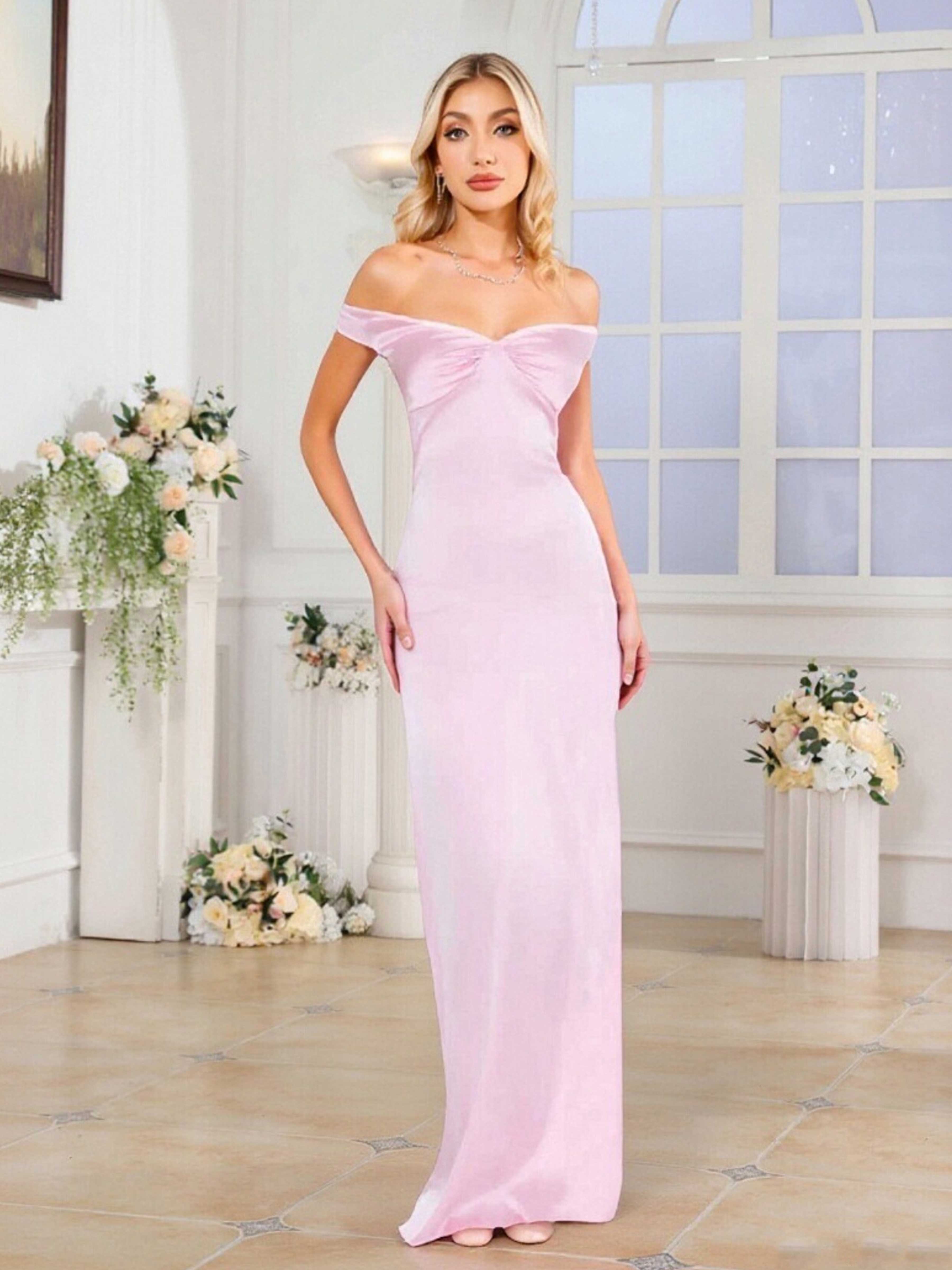 Simple Off The Shoulder Sheath Backless Long Satin Prom Dresses UK