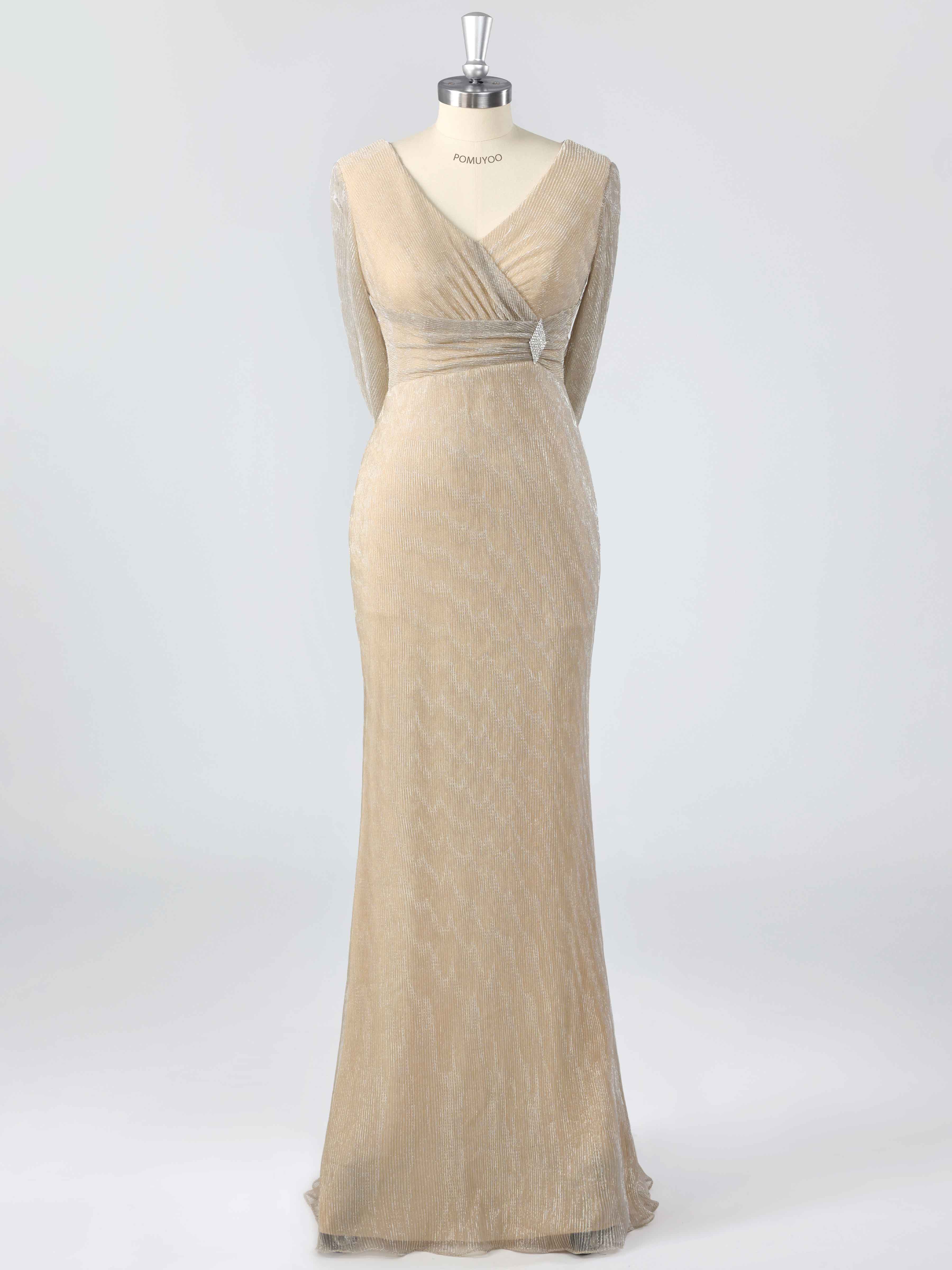 Elegant V-Neck Beading Ruched Sheath Mother of the Bride Dresses With Cape