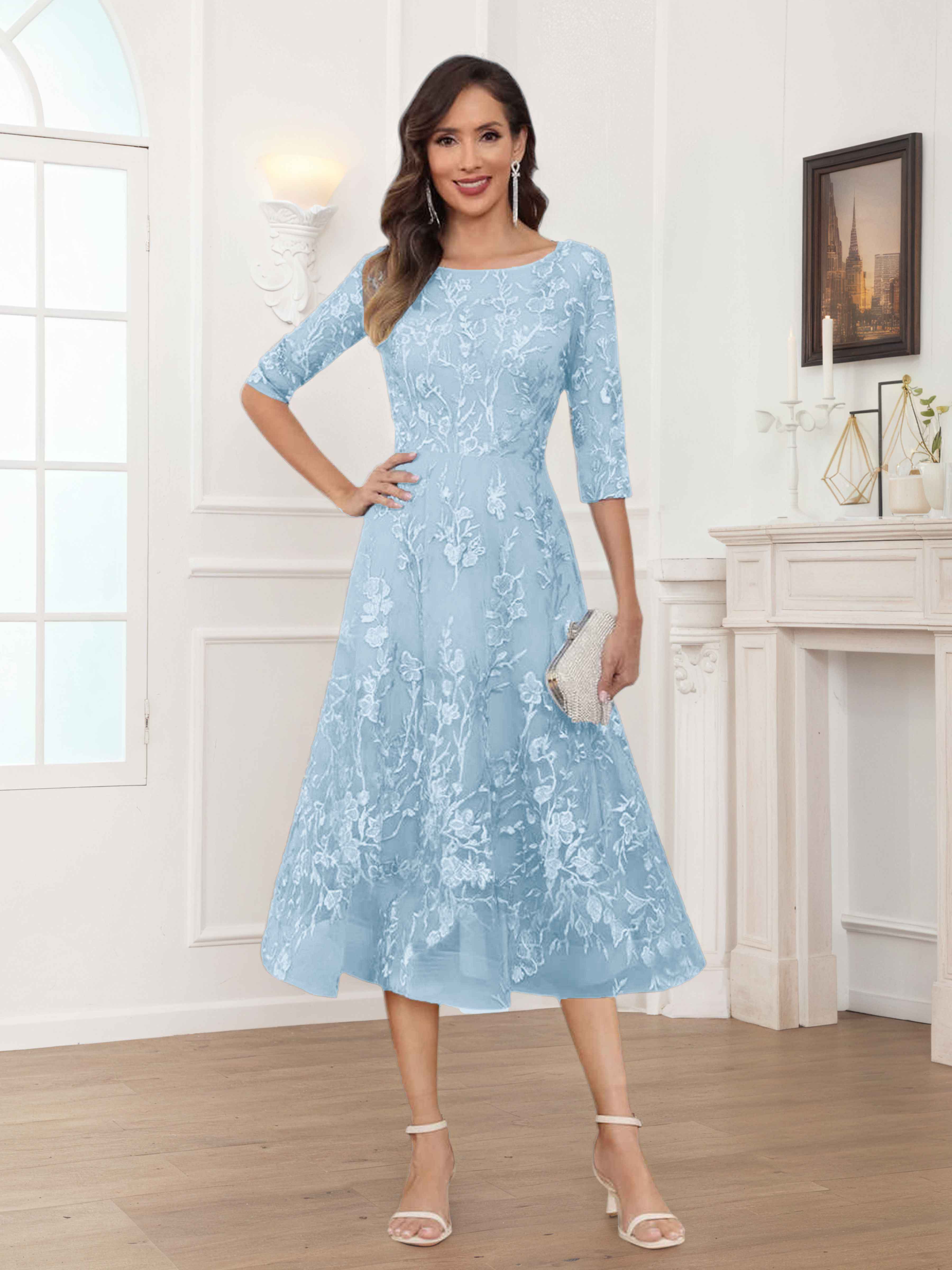 Pax Dreamy A-Line Illusion Lace Tea Length Mother of The Bride Dresses