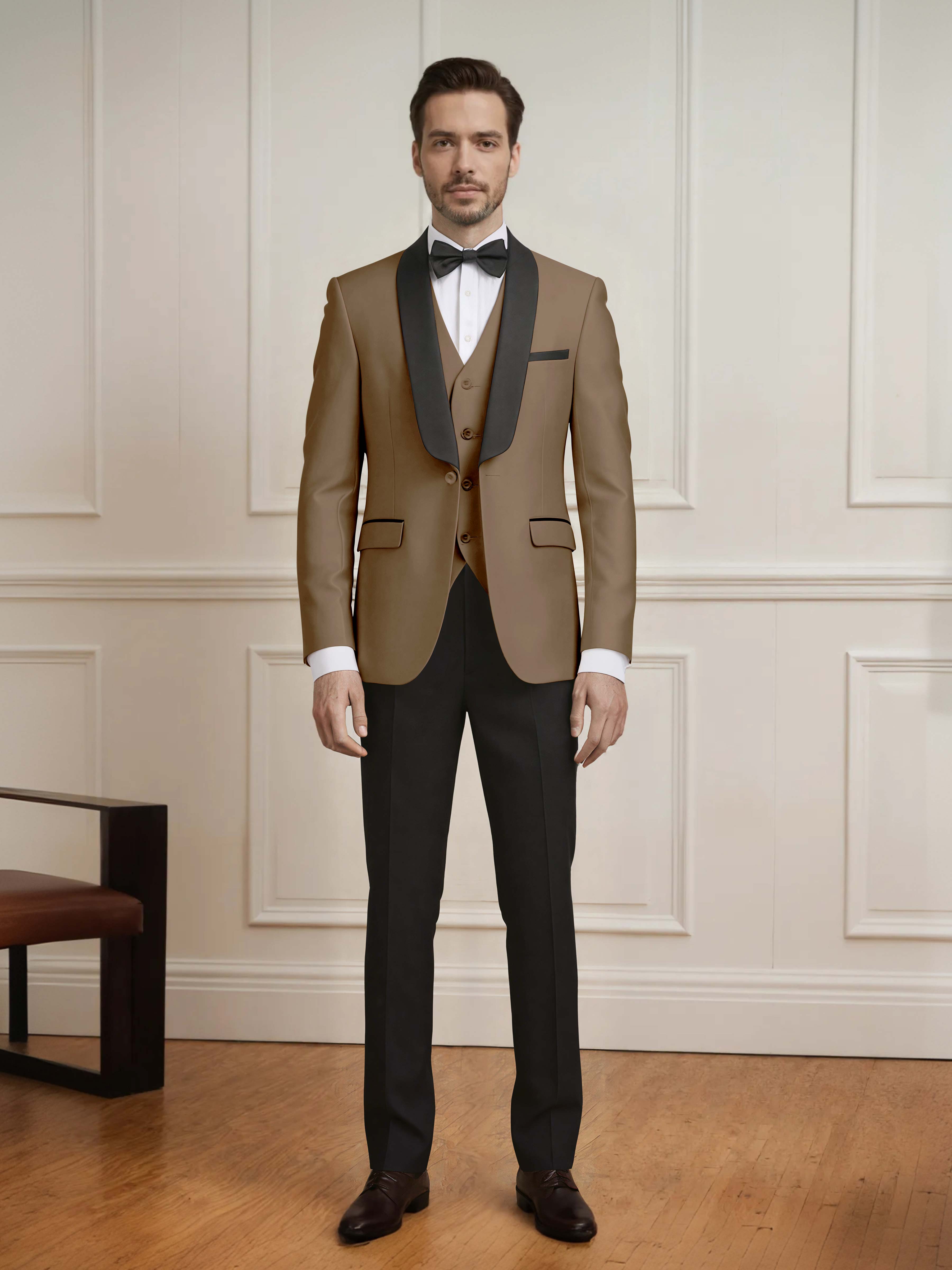 Sleek Men's One Button Shawl Lapel 3 Pieces Formal Guest & Wedding Suits