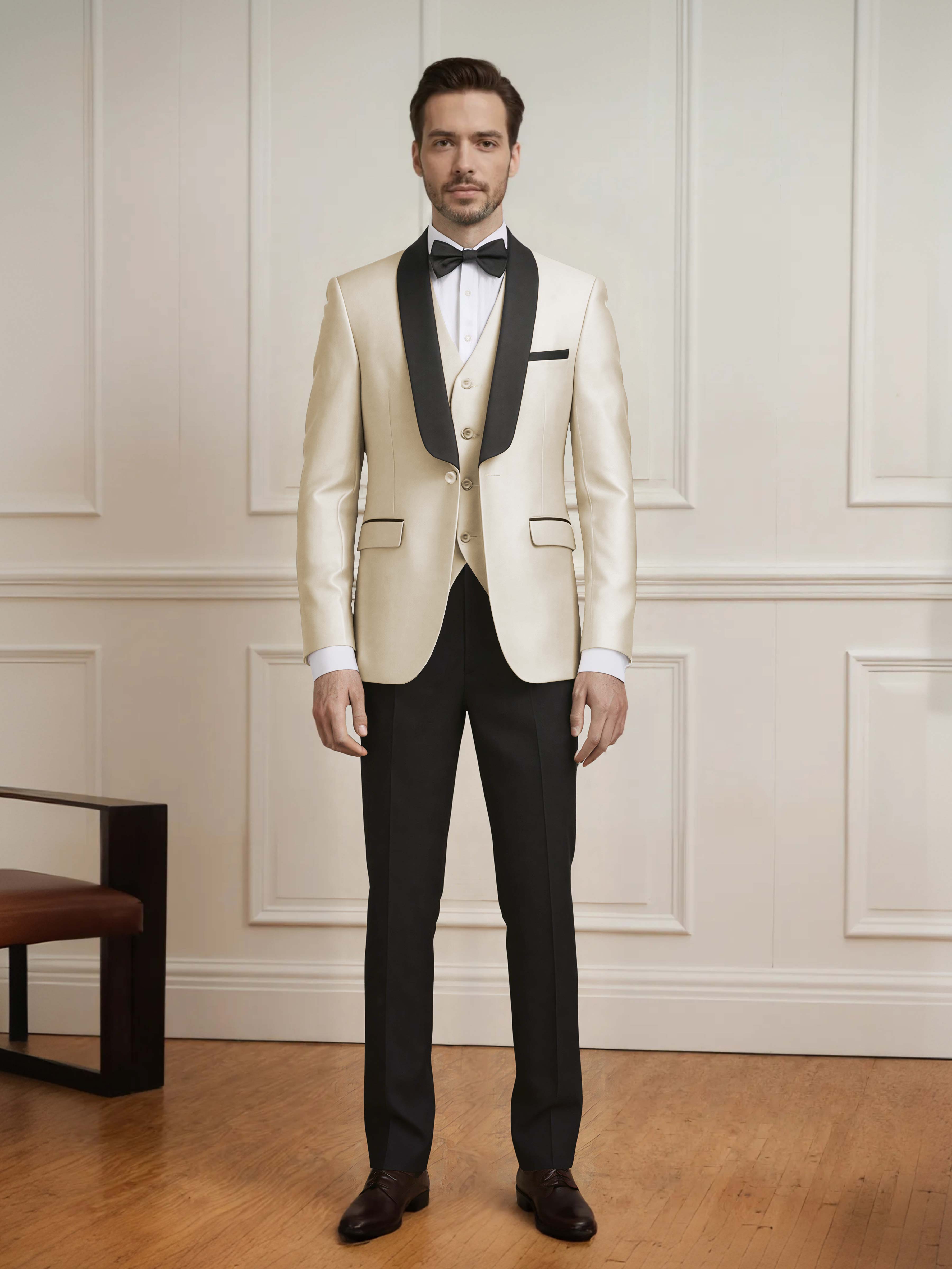 Sleek Men's One Button Shawl Lapel 3 Pieces Formal Guest & Wedding Suits