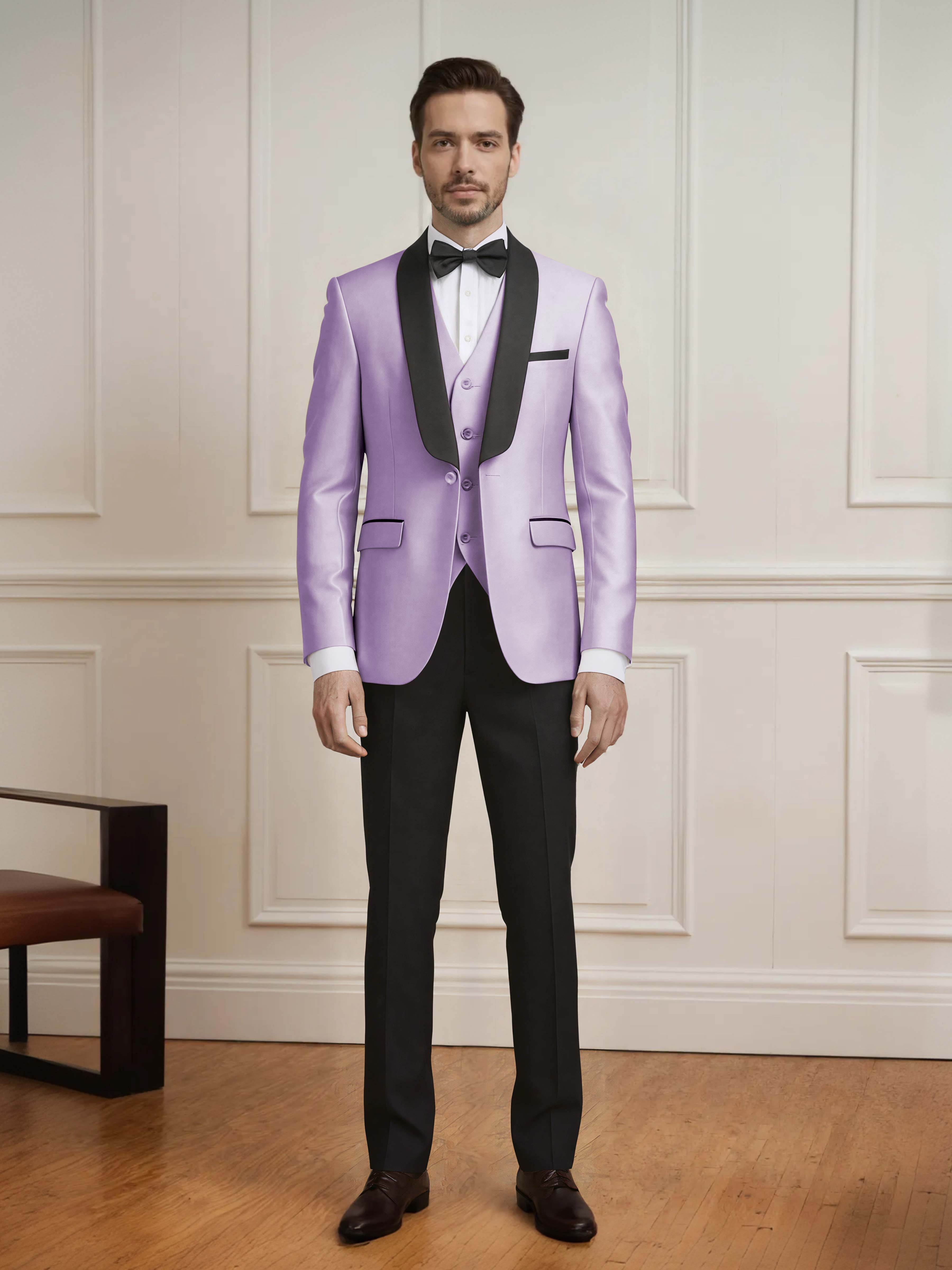 Sleek Men's One Button Shawl Lapel 3 Pieces Formal Guest & Wedding Suits