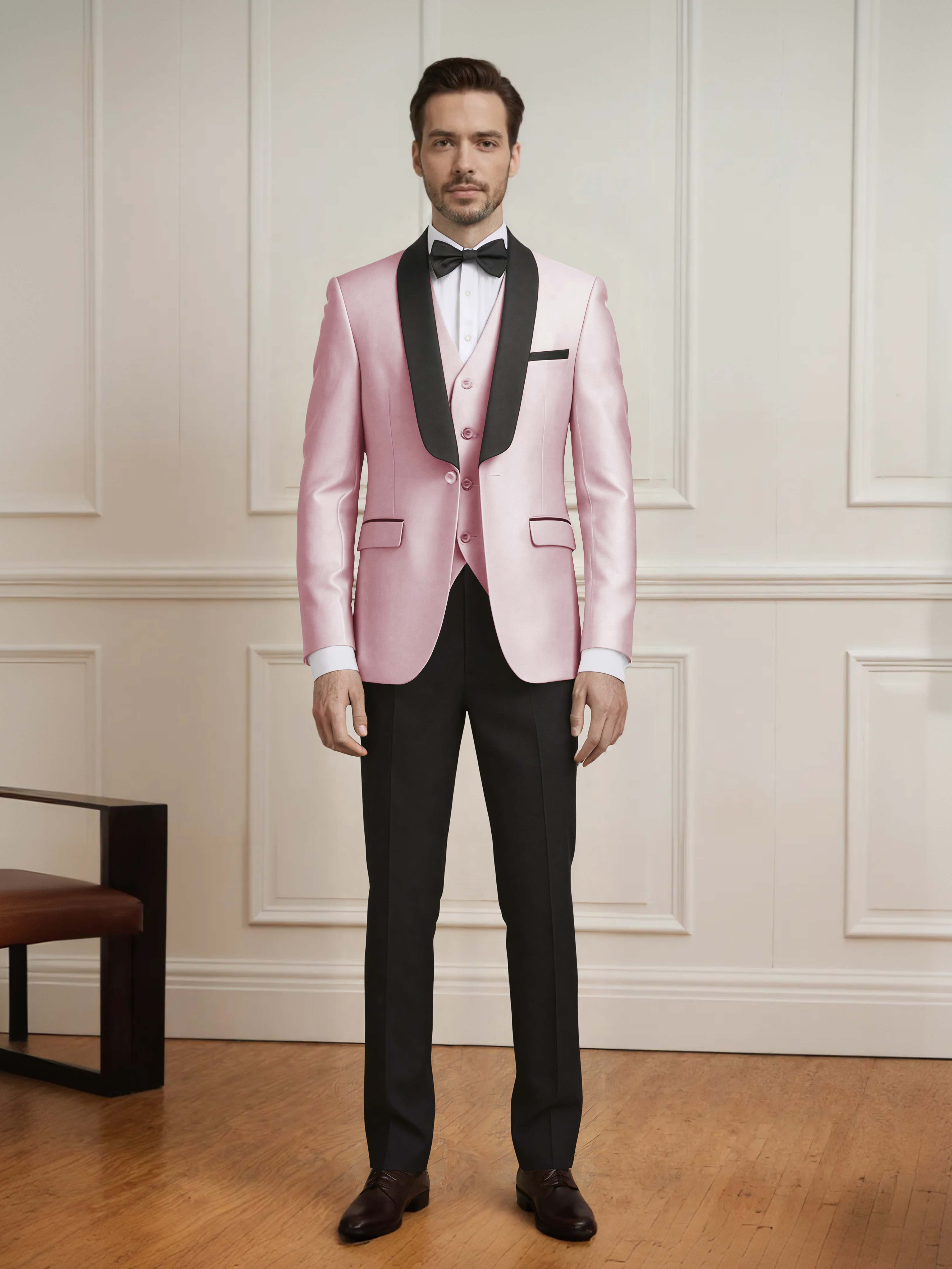 Sleek Men's One Button Shawl Lapel 3 Pieces Formal Guest & Wedding Suits