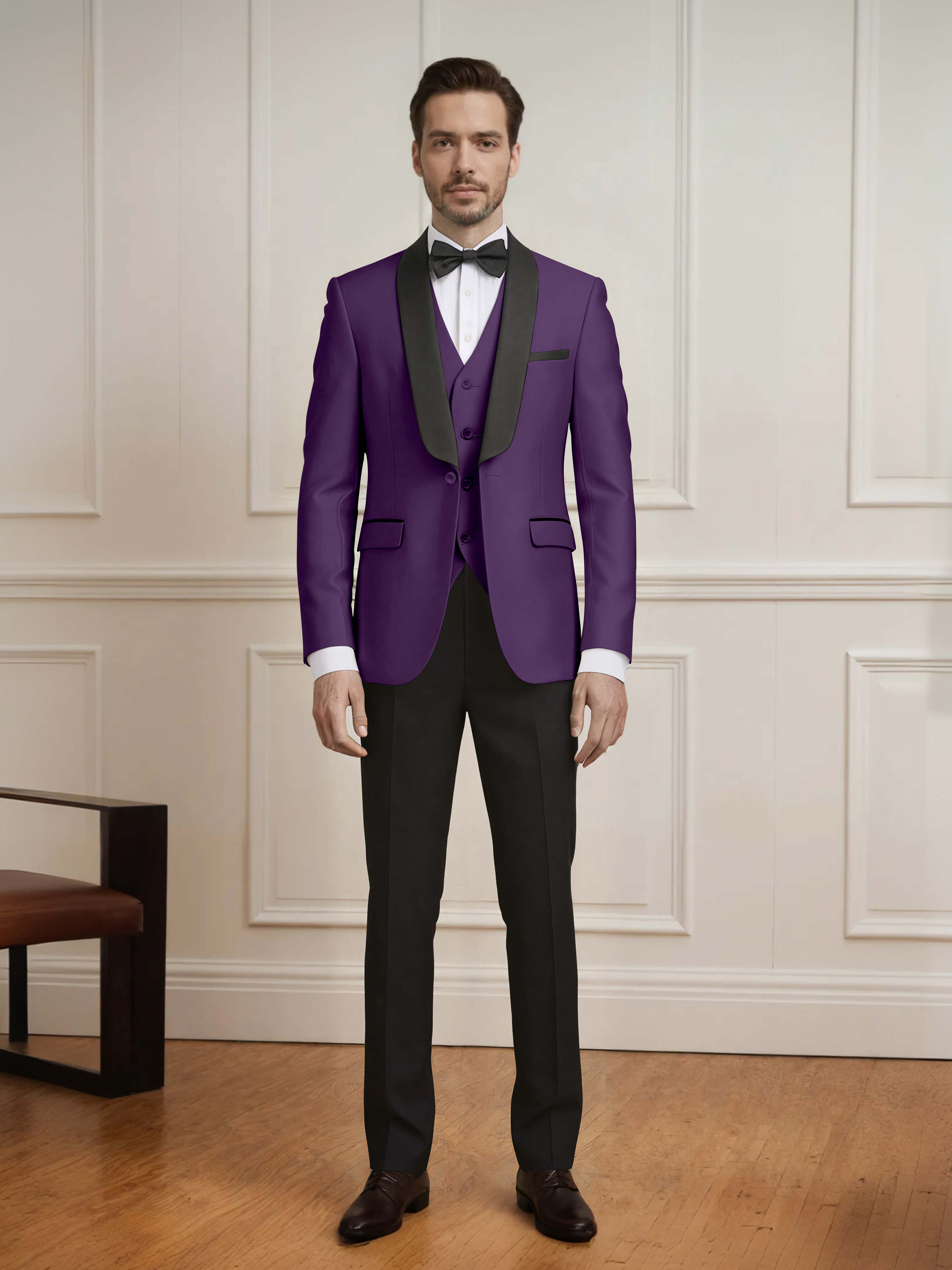 Sleek Men's One Button Shawl Lapel 3 Pieces Formal Guest & Wedding Suits