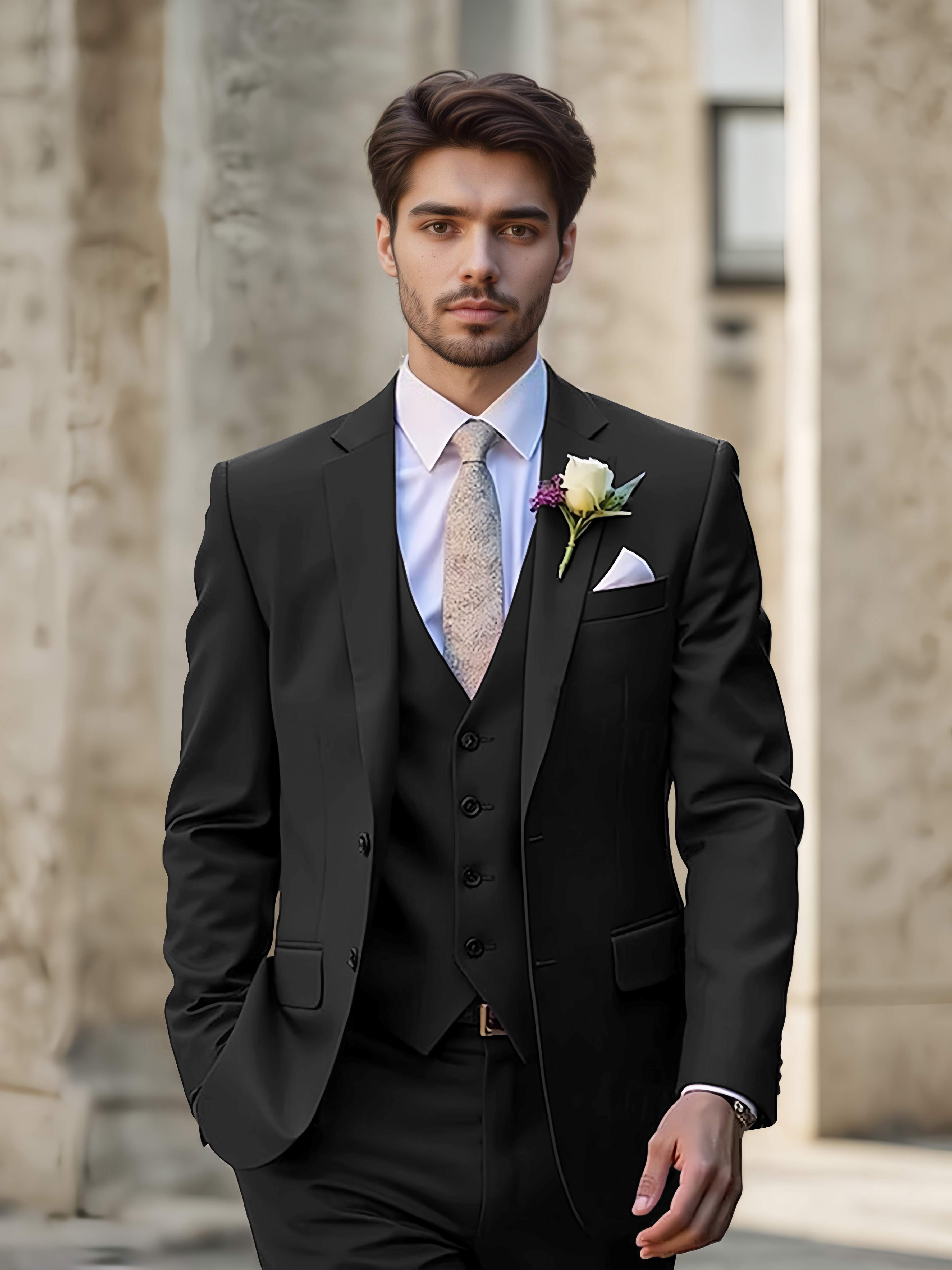 Sleek Men's Wedding Suit 3 Pieces Single Breasted Formal Suits