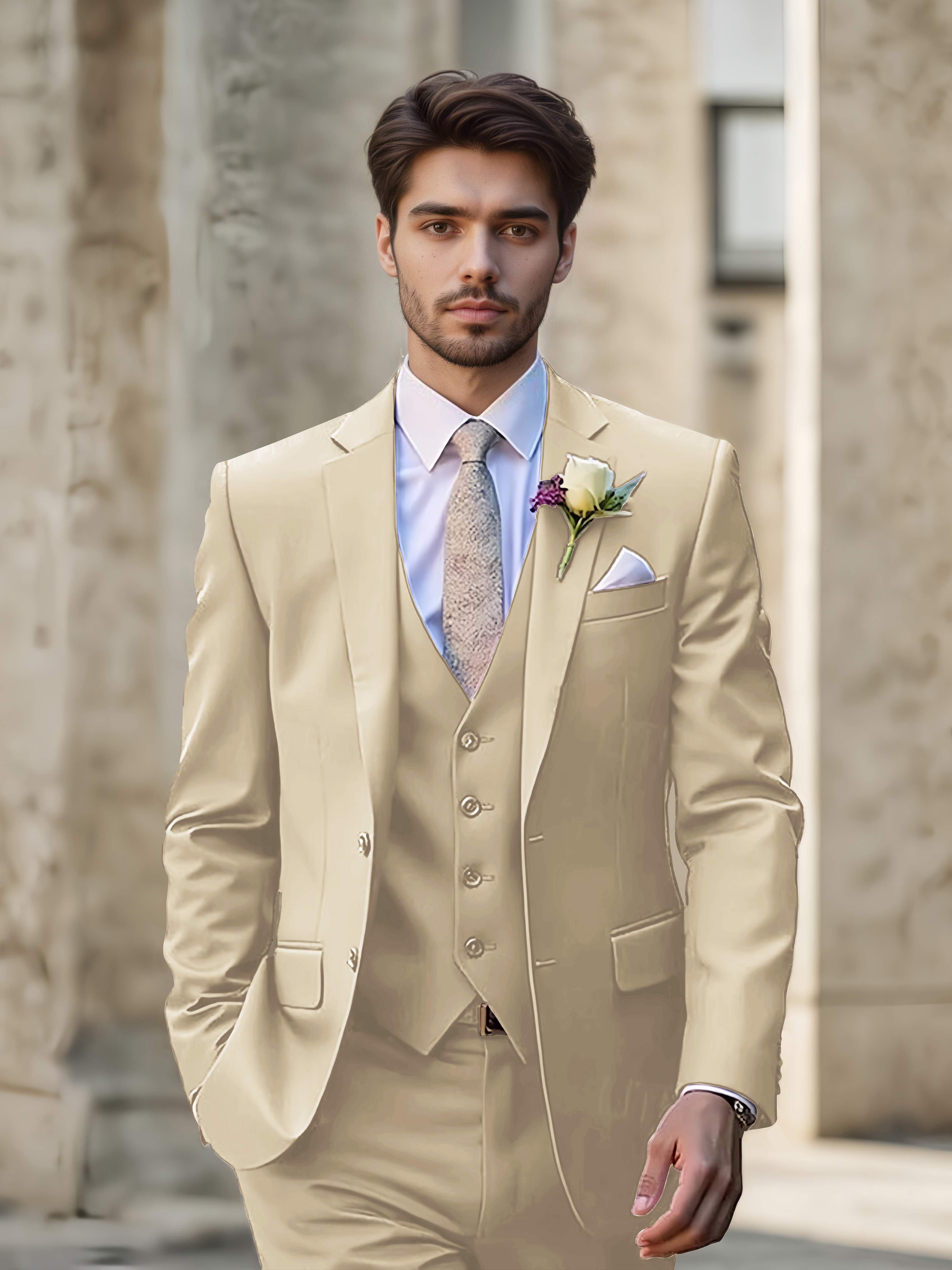 Sleek Men's Wedding Suit 3 Pieces Single Breasted Formal Suits