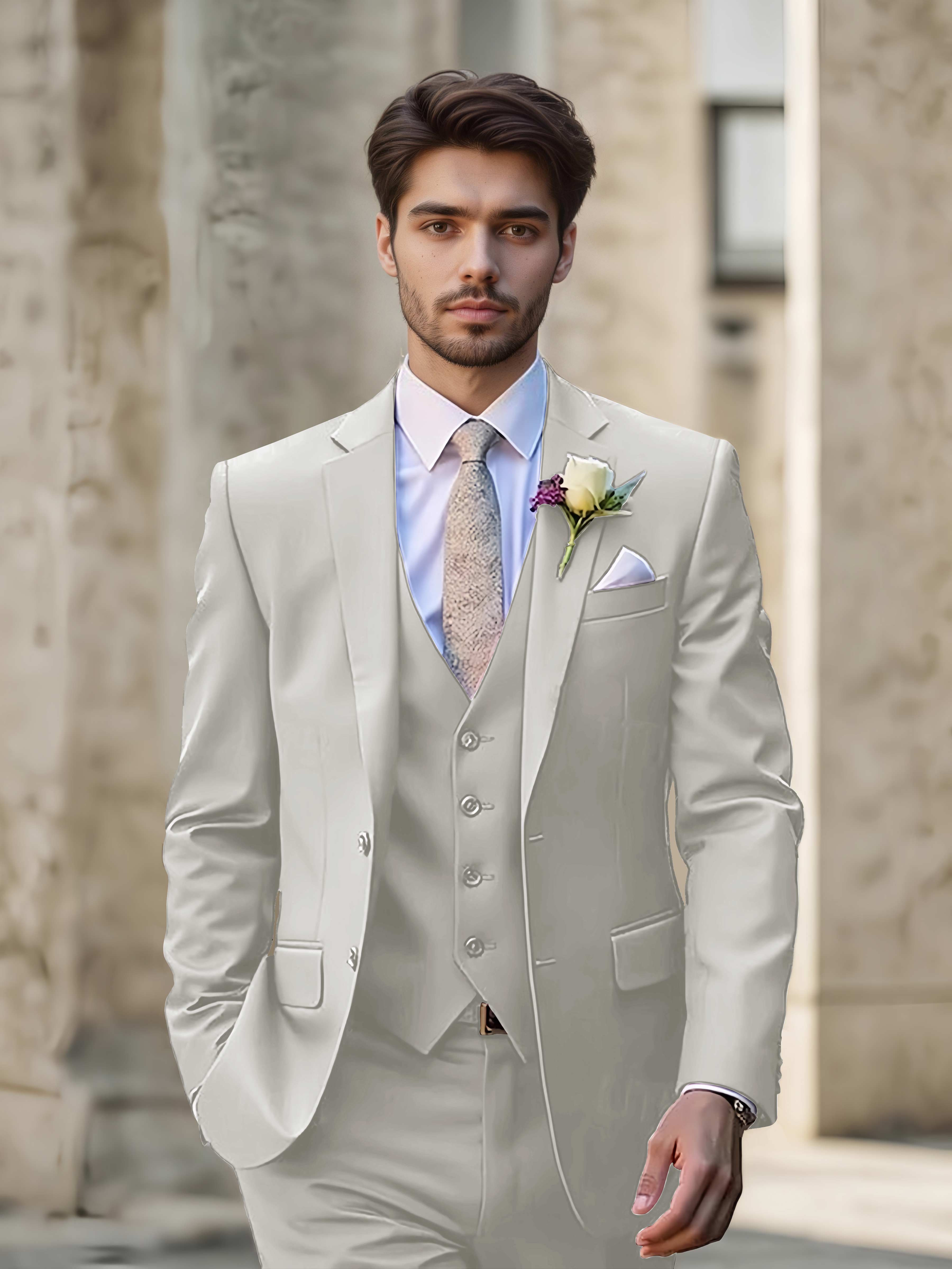 Sleek Men's Wedding Suit 3 Pieces Single Breasted Formal Suits