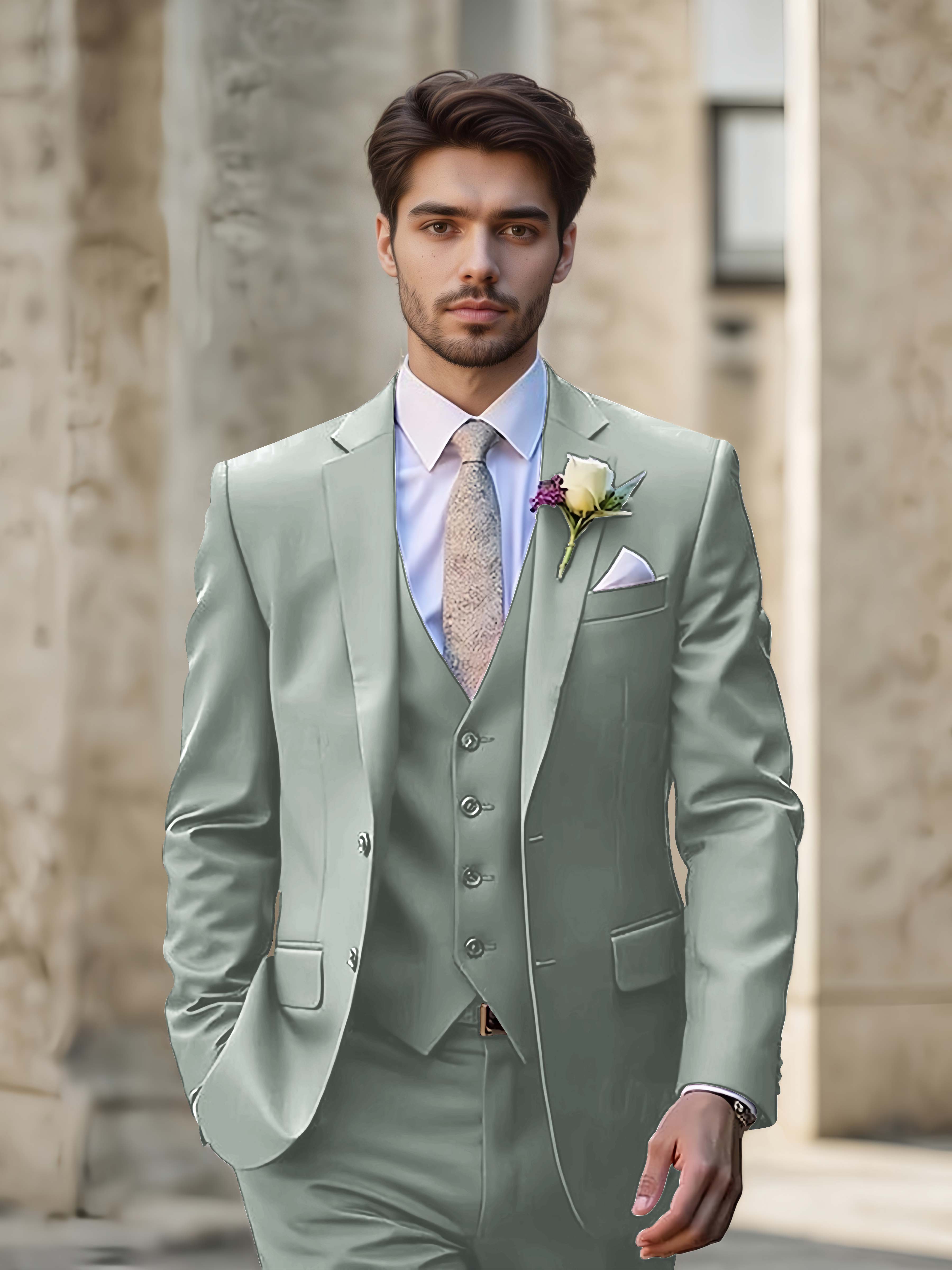 Sleek Men's Wedding Suit 3 Pieces Single Breasted Formal Suits