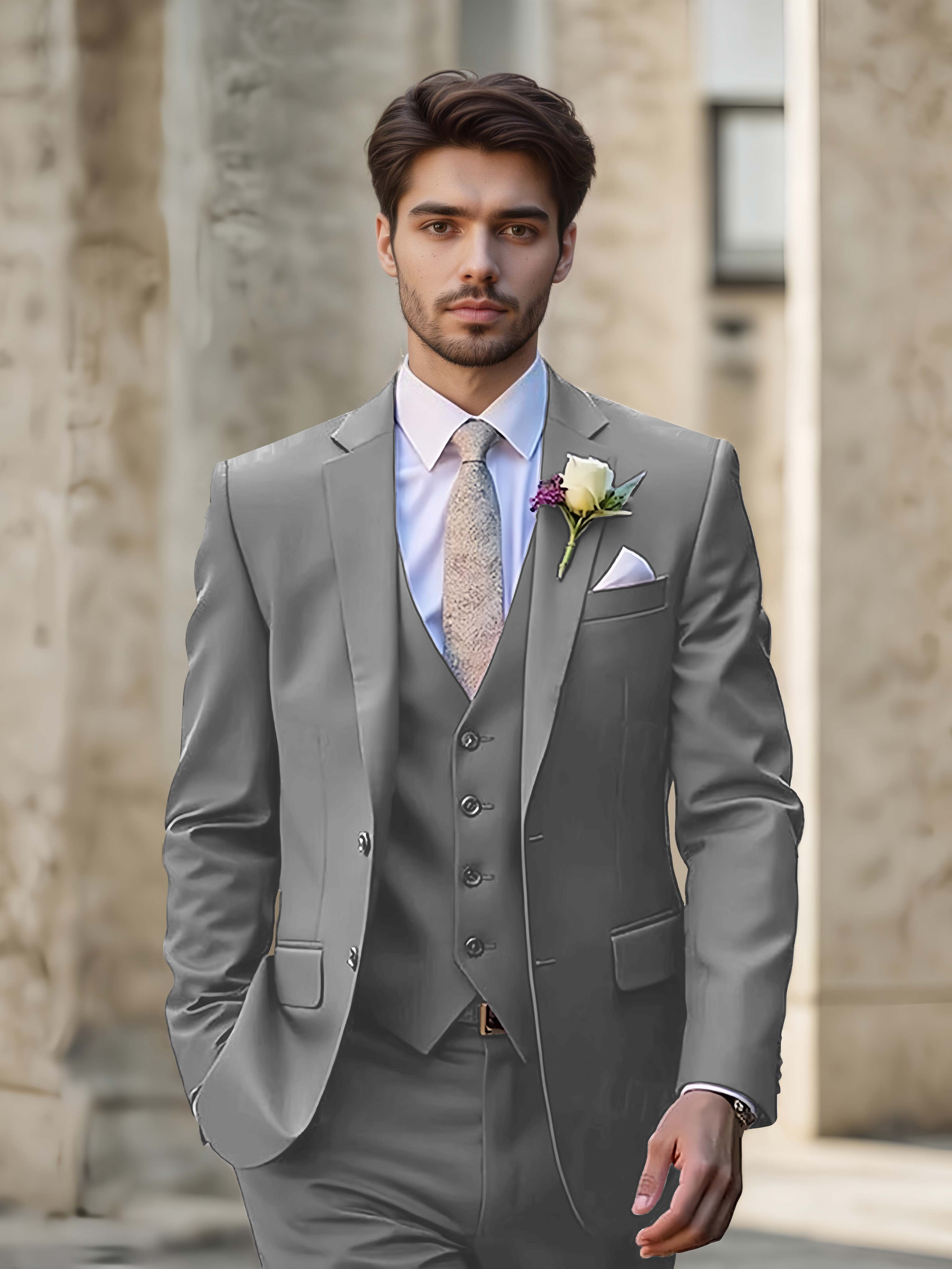 Sleek Men's Wedding Suit 3 Pieces Single Breasted Formal Suits