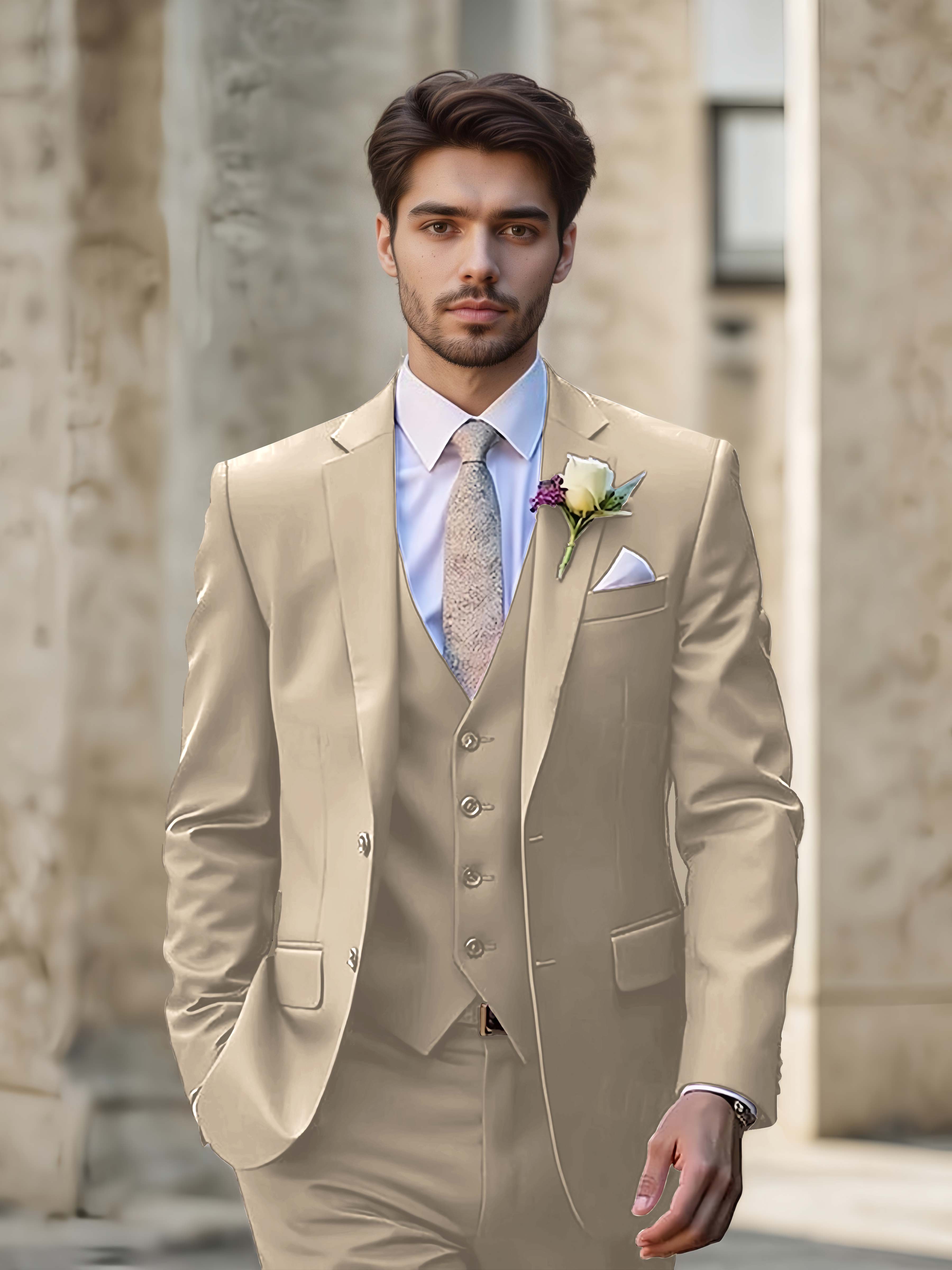Sleek Men's Wedding Suit 3 Pieces Single Breasted Formal Suits